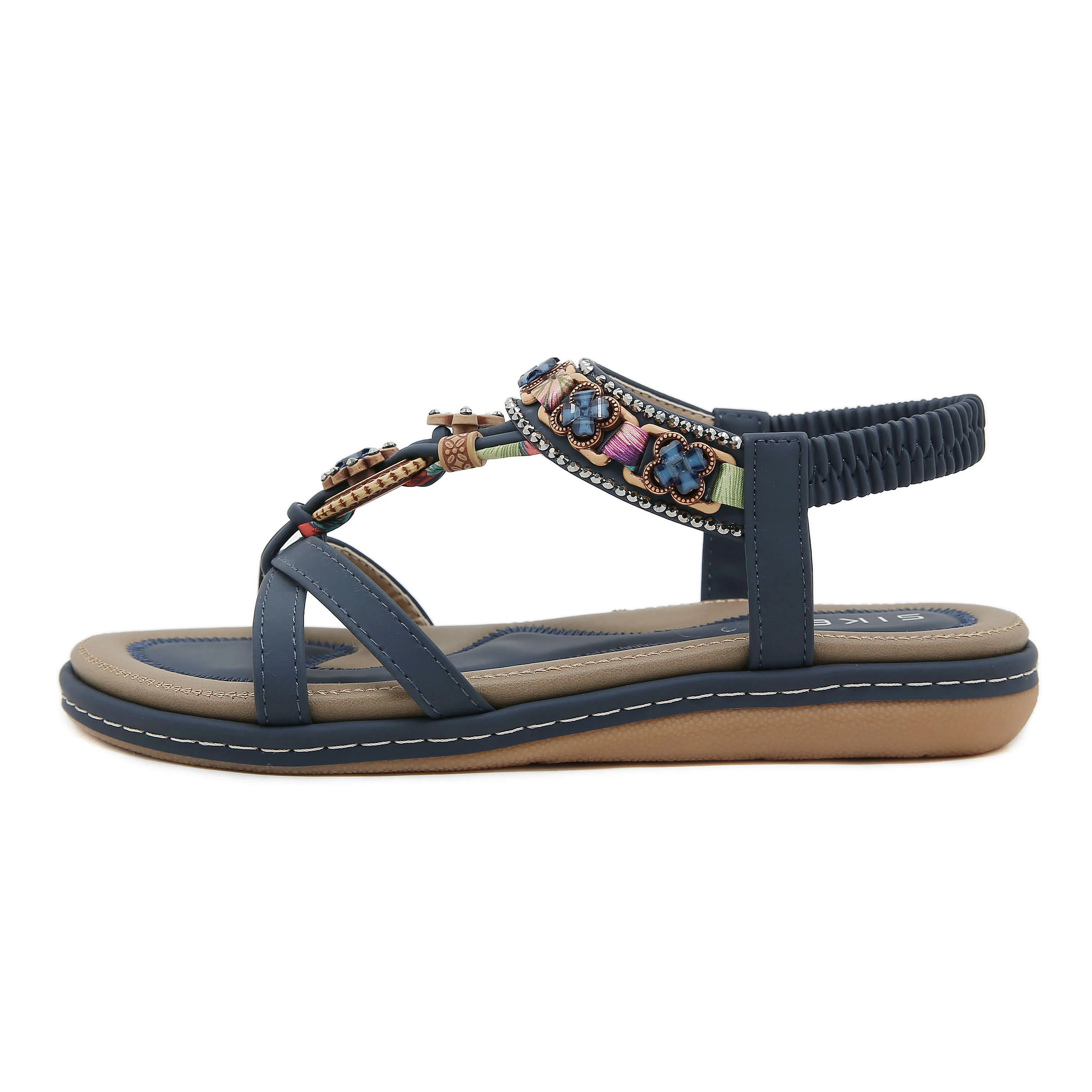 Siketu | Boho Daisy Beaded Cushioned Sandal - navy - Image 4