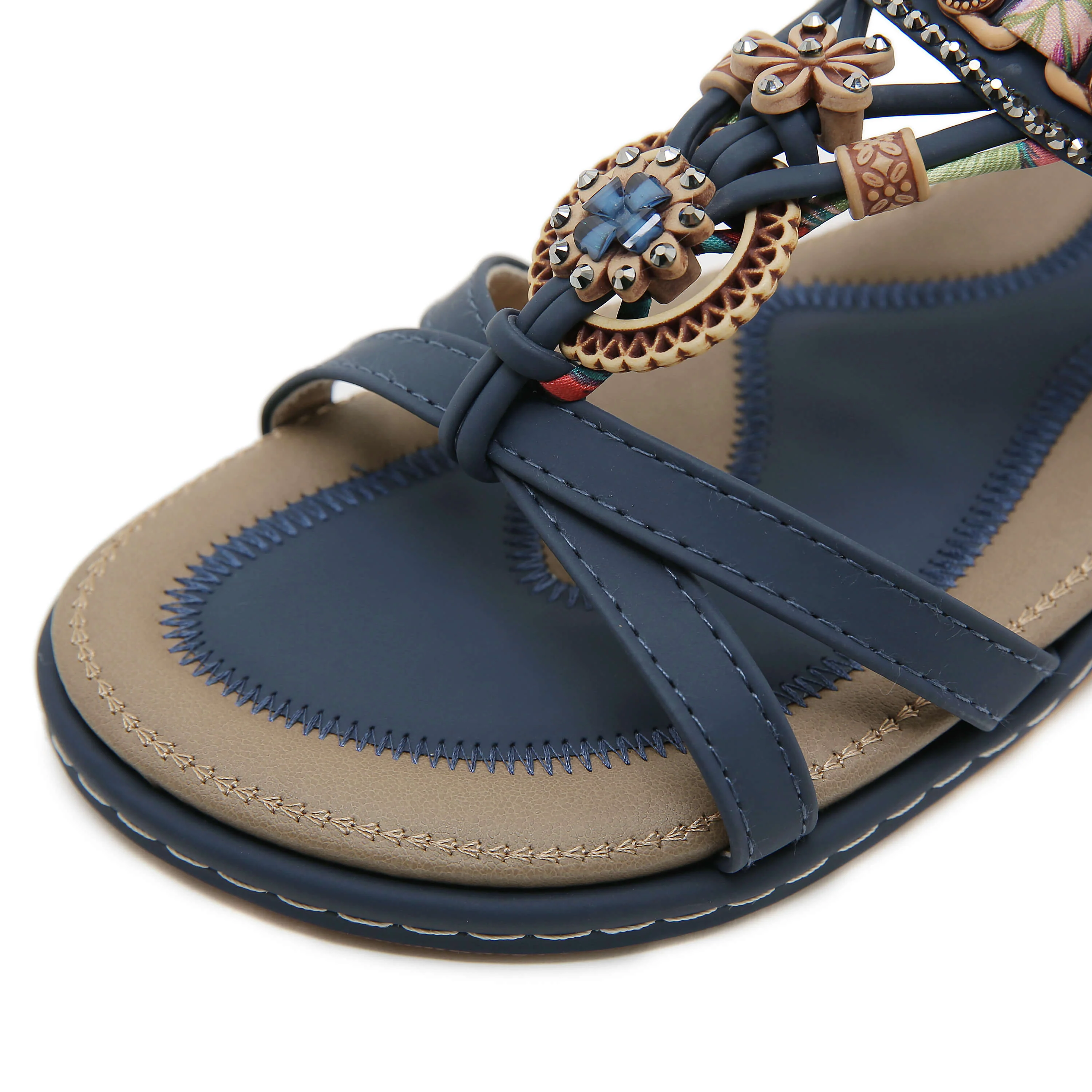 Siketu | Boho Daisy Beaded Cushioned Sandal - navy - Image 6