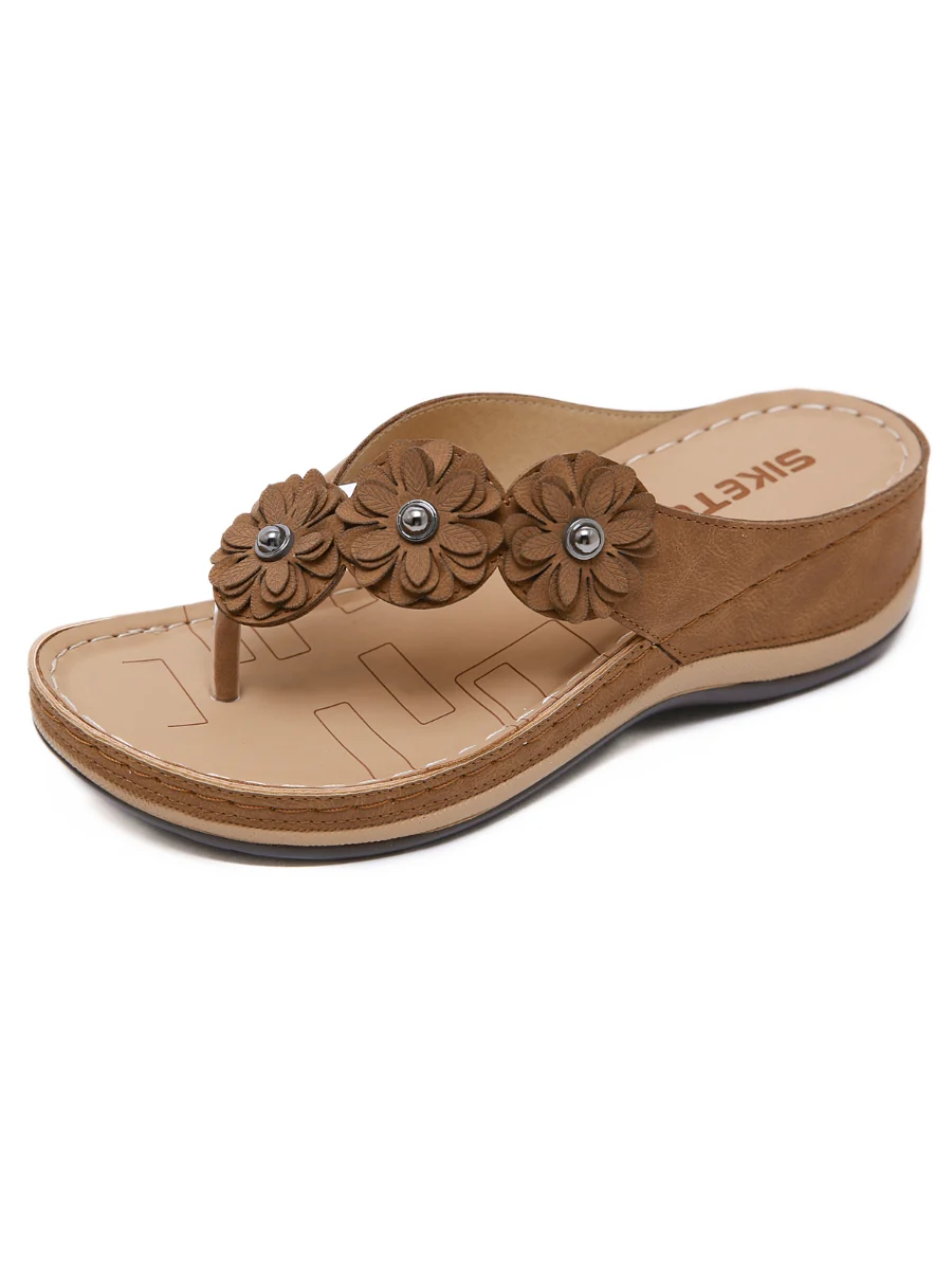 SIKETU | BROWN FLORAL-STRAP THONG - Image 2