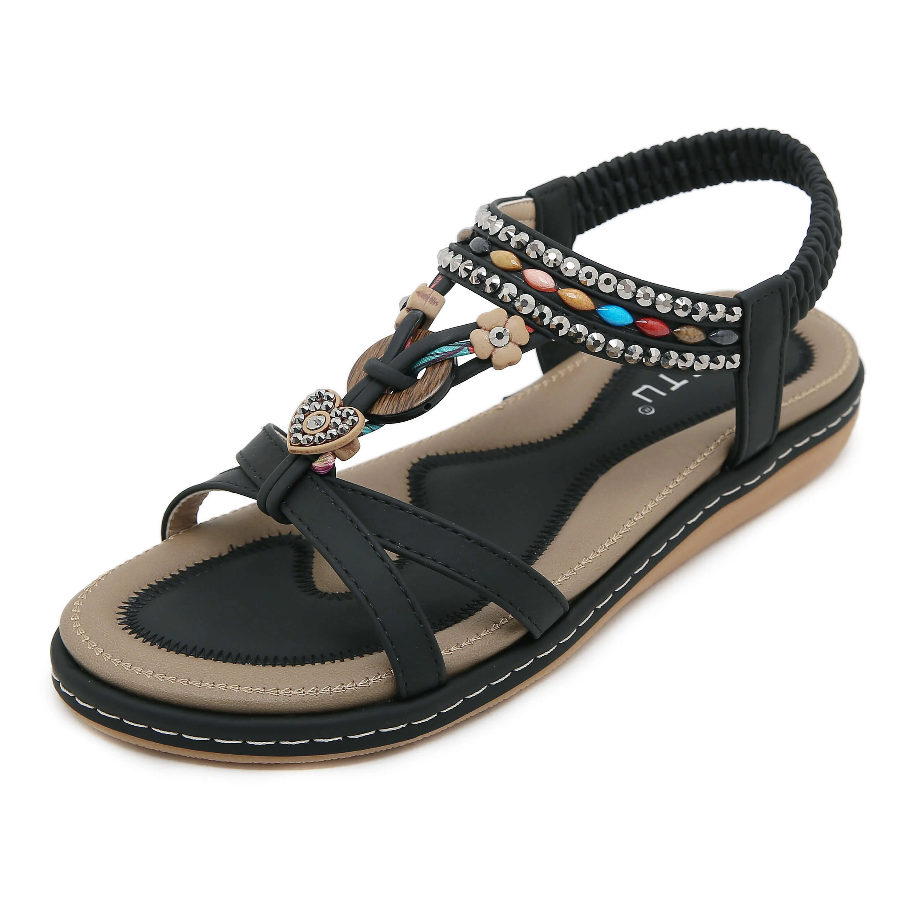 Siketu | Concentric Beaded Comfort Sandal - black - Image 2