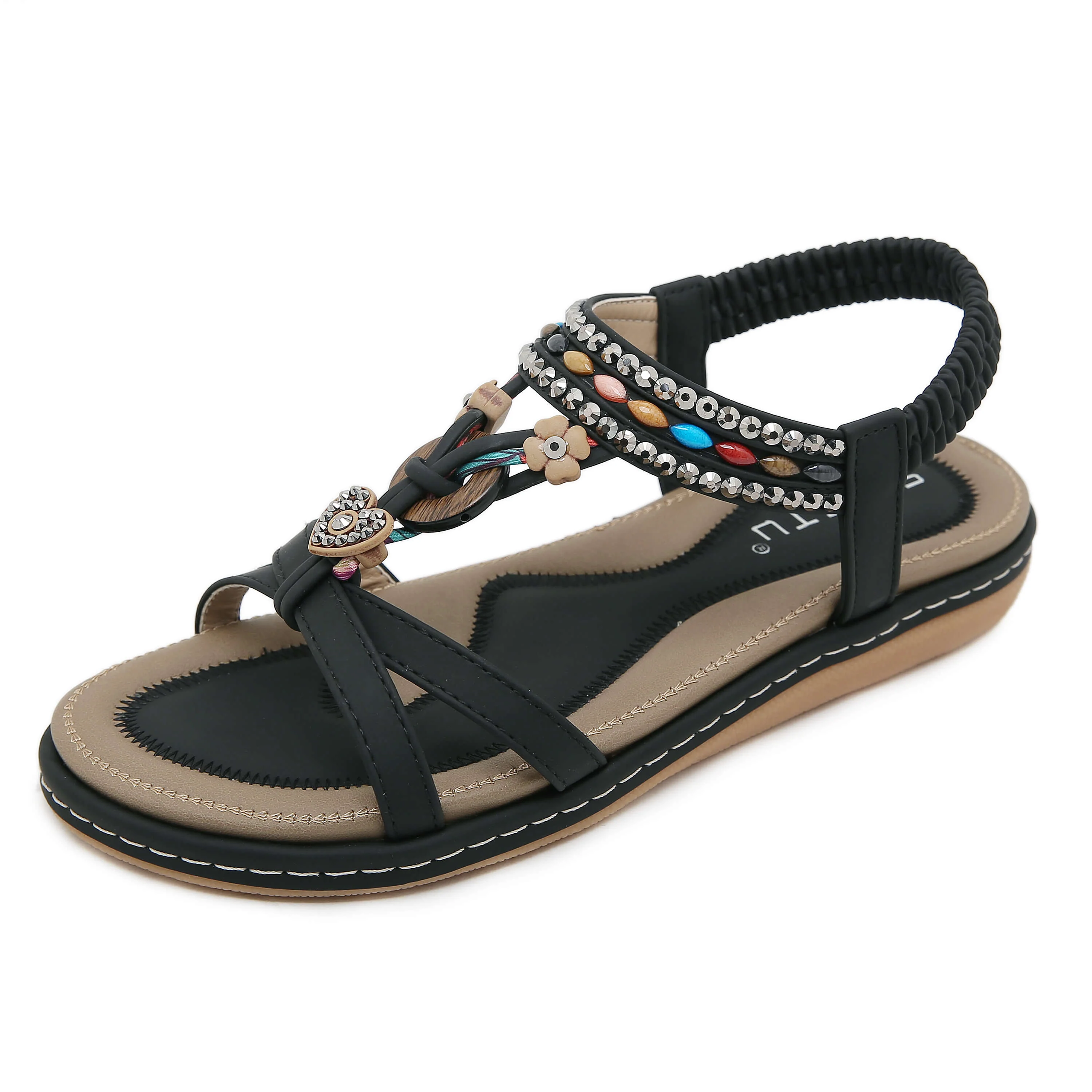 Siketu | Concentric Beaded Comfort Sandal - black - Image 3