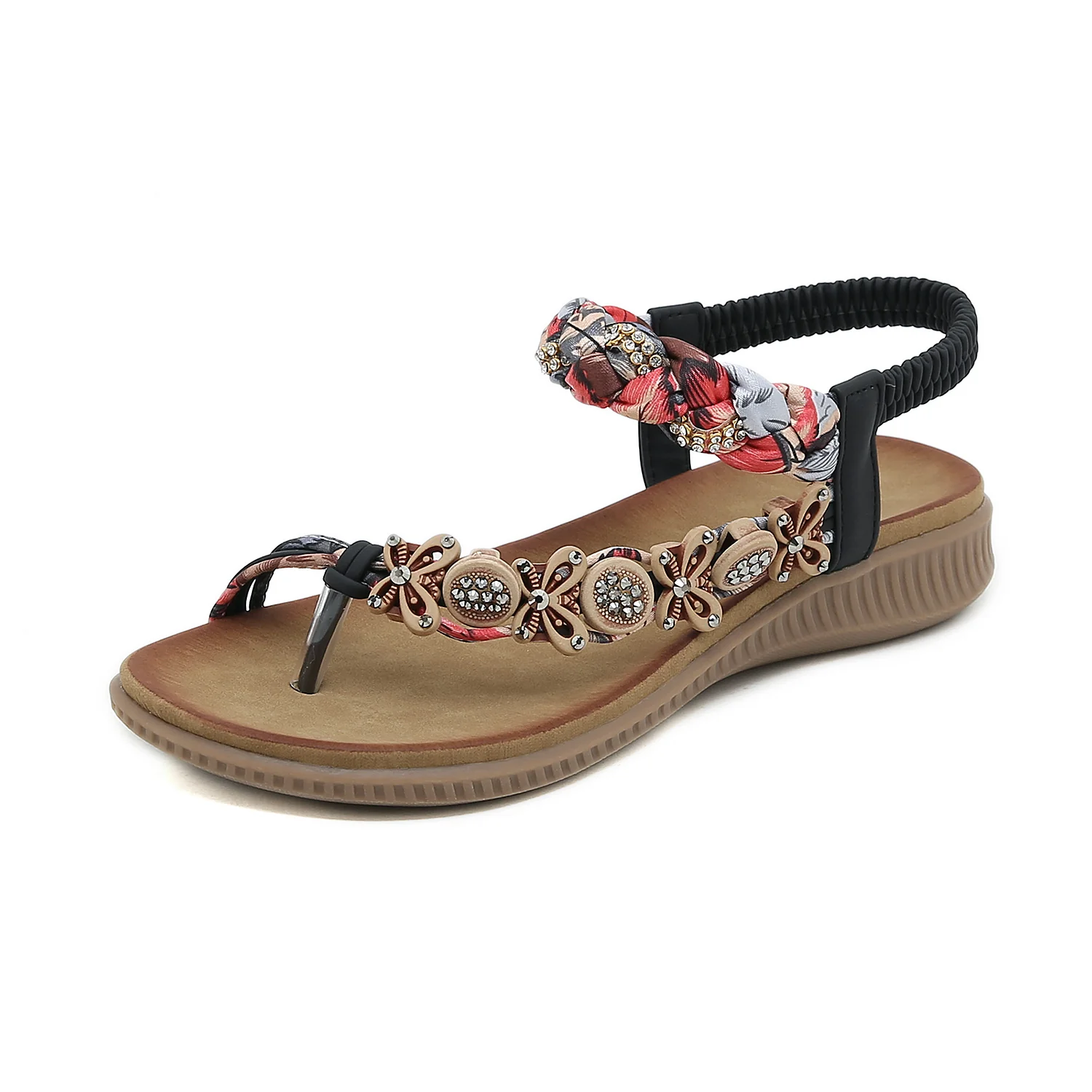 SIKETU | FLORAL BEAD BRAIDED ASYMMETRICAL SANDAL - BLACK - Image 2