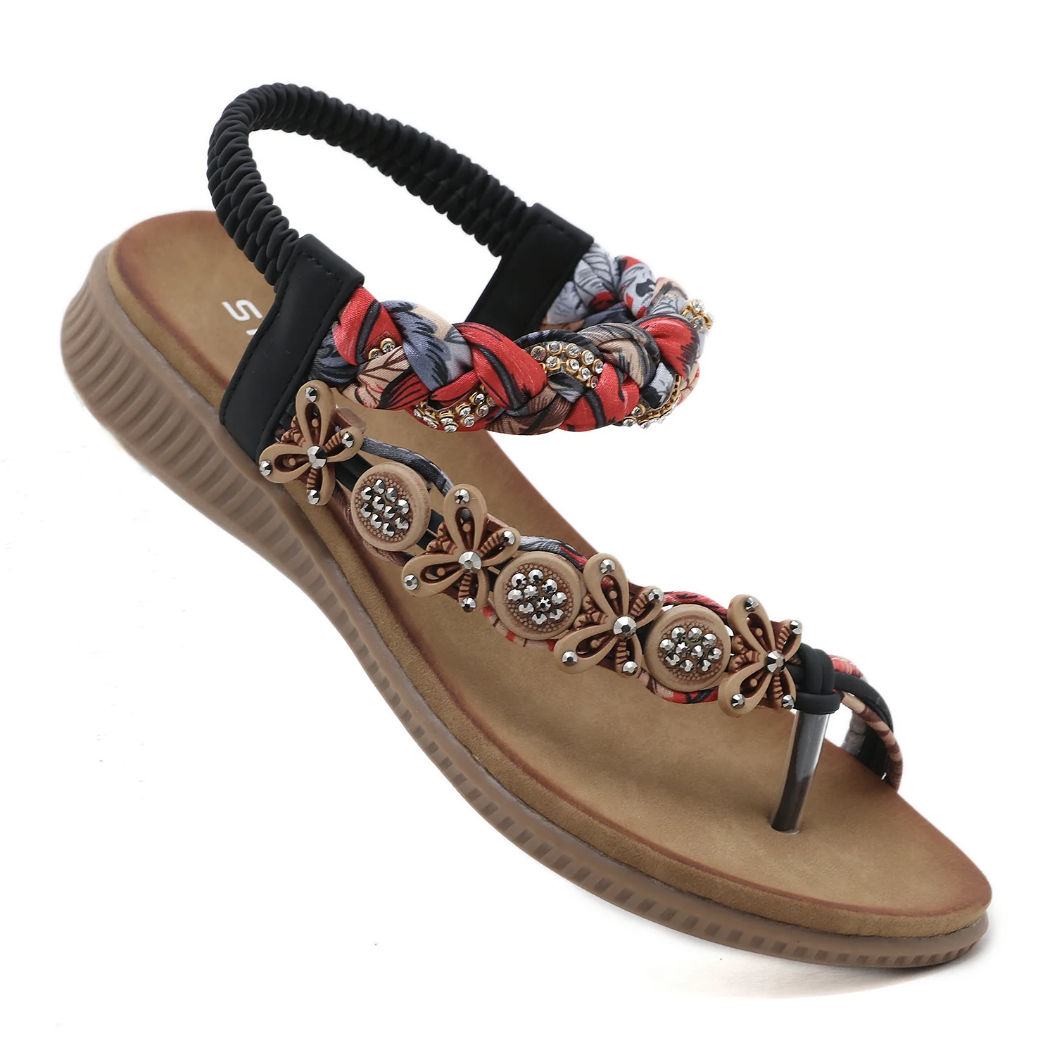 SIKETU | FLORAL BEAD BRAIDED ASYMMETRICAL SANDAL - BLACK - Image 3