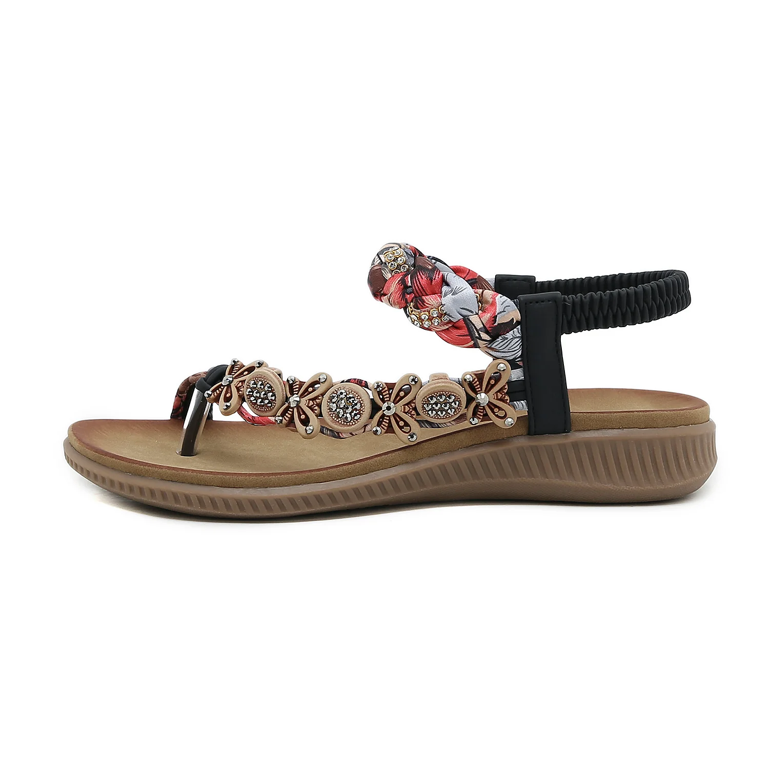 SIKETU | FLORAL BEAD BRAIDED ASYMMETRICAL SANDAL - BLACK - Image 4