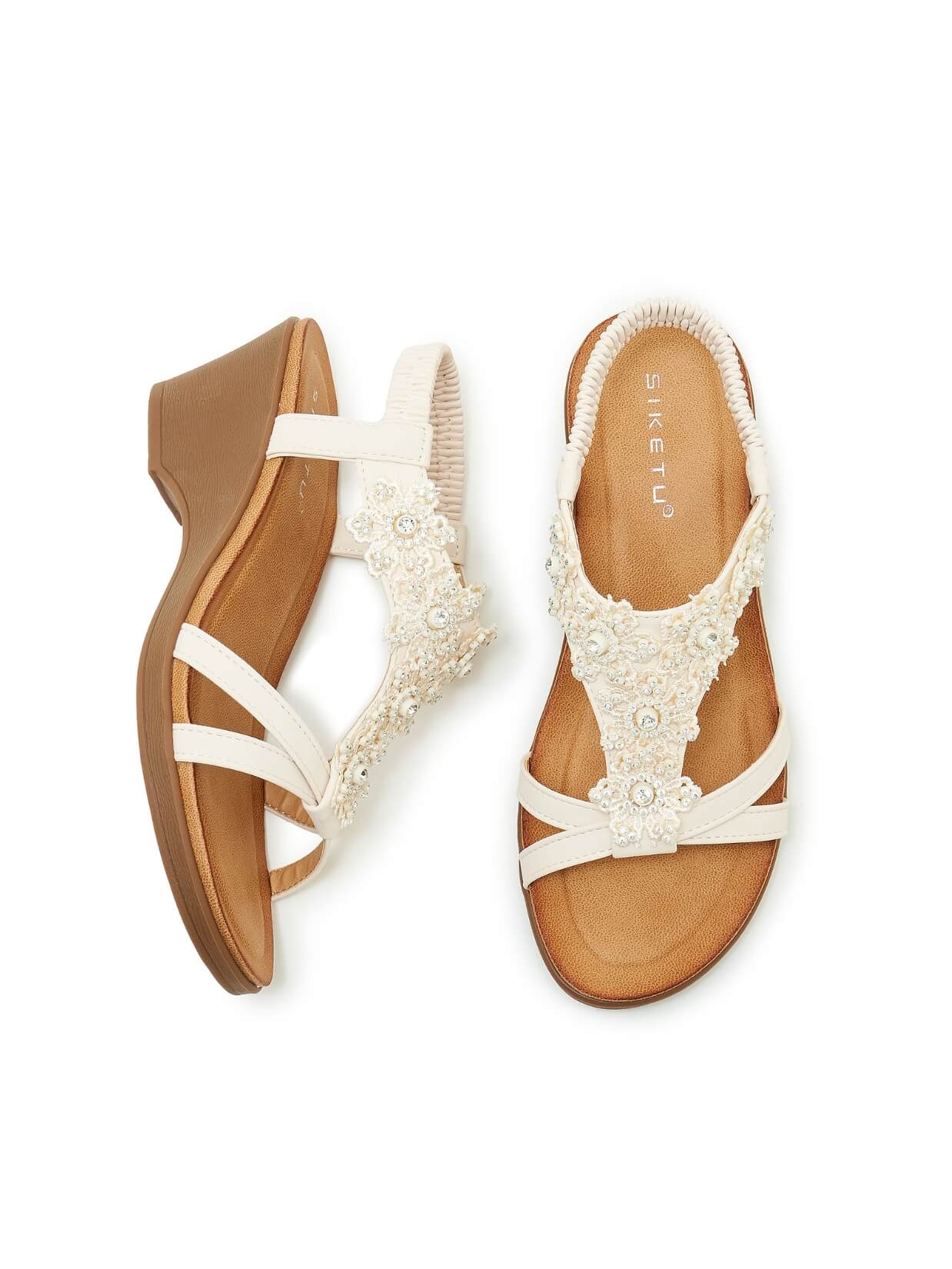 Siketu | Jaide Rhinestone Beaded Footbed Sandal - white - Image 5