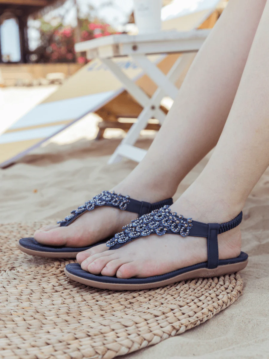 SIKETU | Navy Crystal V-Strap Sandals - Image 7