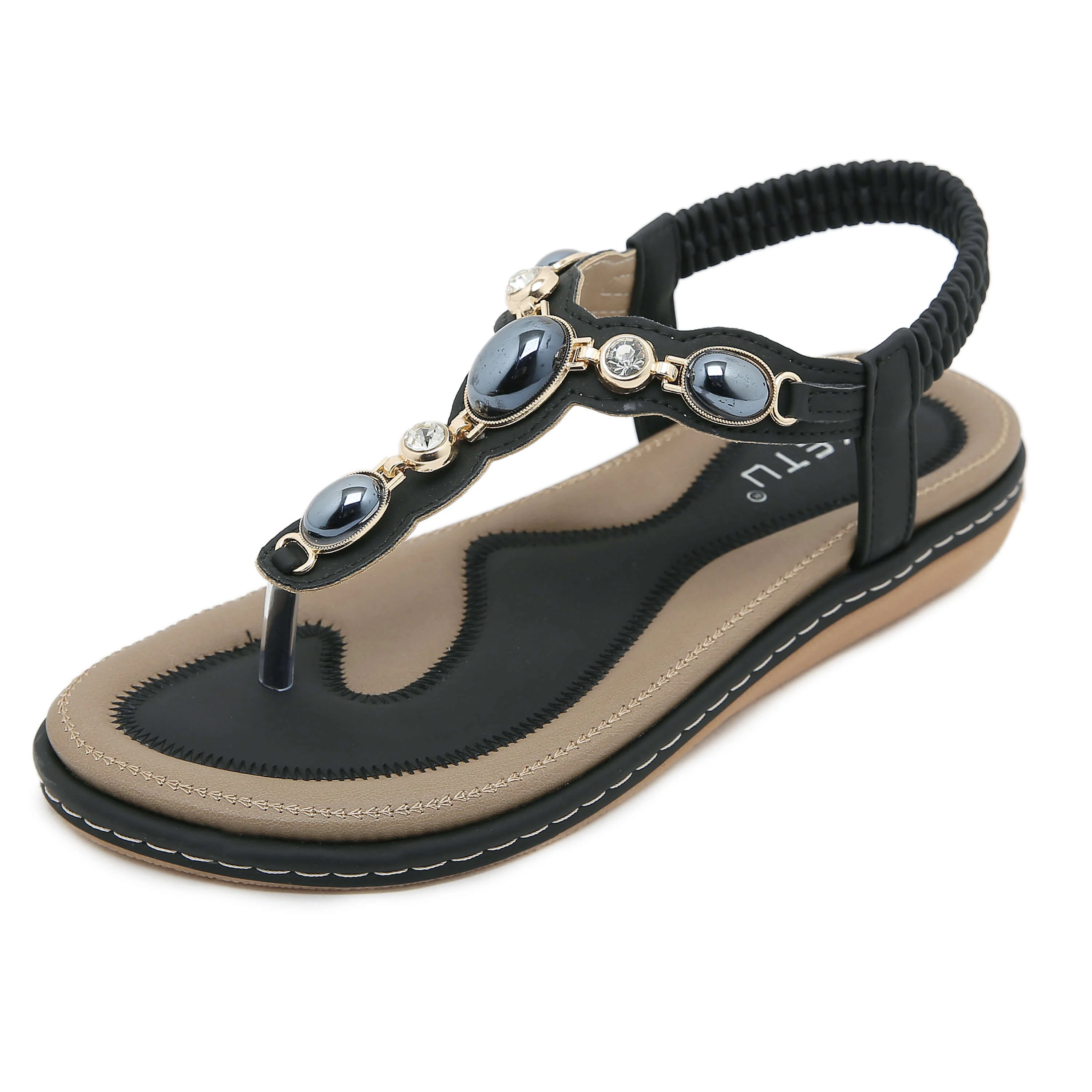 Siketu | Pearl Beaded Thong Sandal - black - Image 2