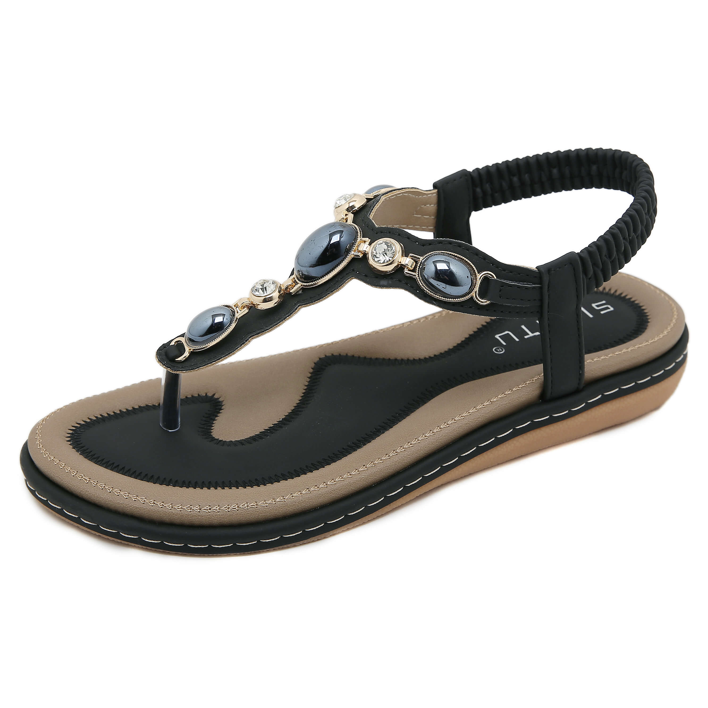 Siketu | Pearl Beaded Thong Sandal - black - Image 3