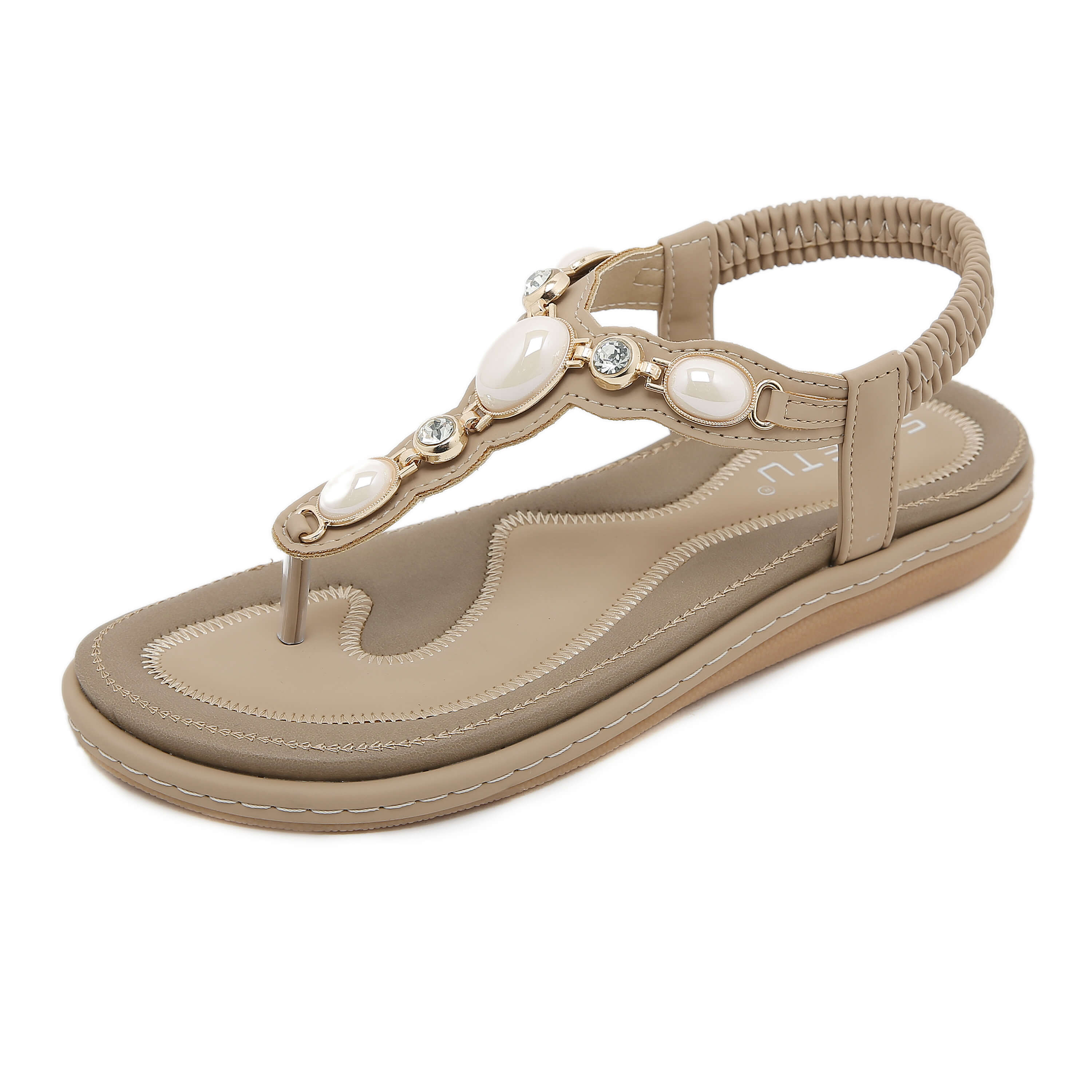Siketu | Pearl Beaded Thong Sandal - taupe - Image 2