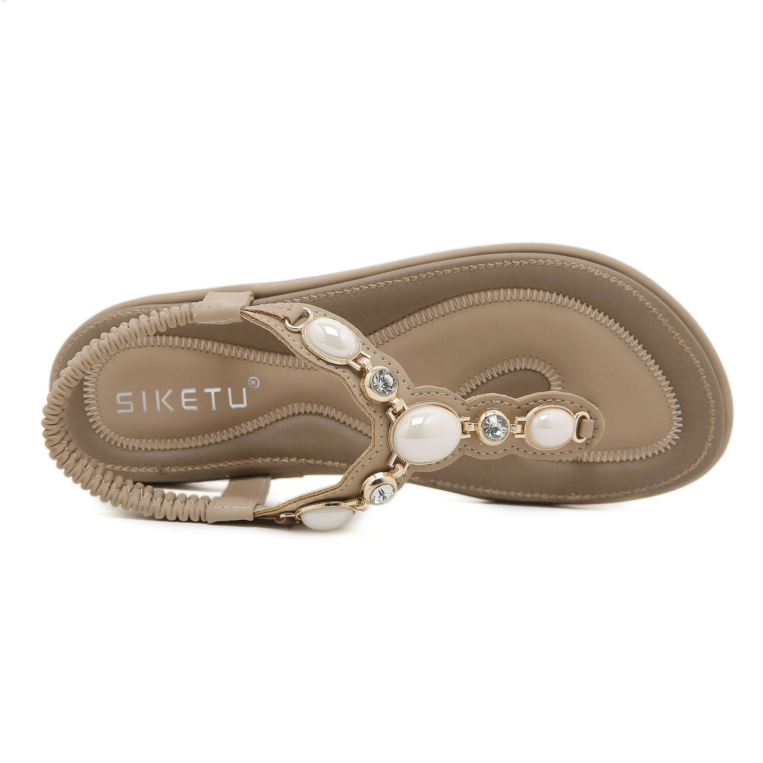 Siketu | Pearl Beaded Thong Sandal - taupe - Image 3