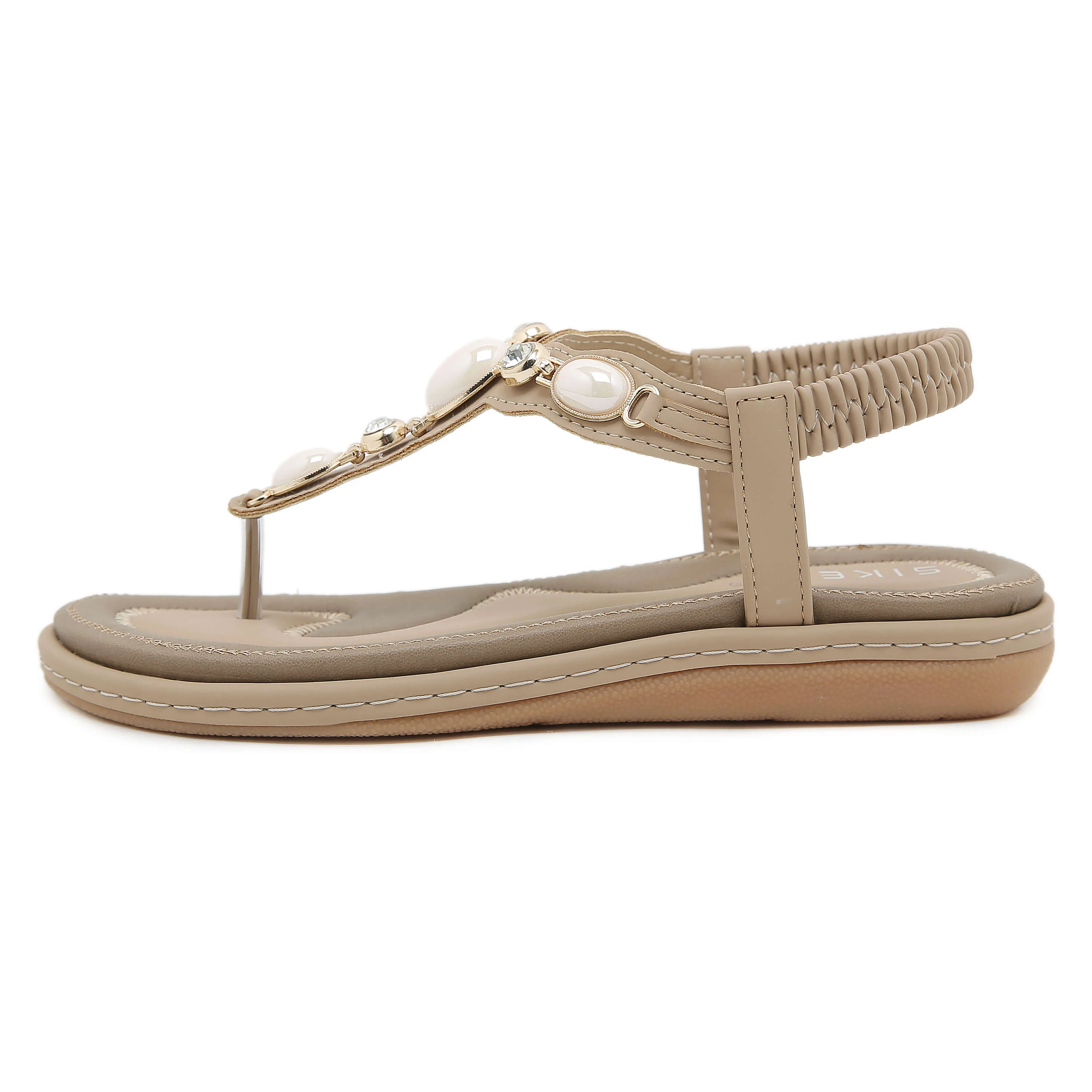 Siketu | Pearl Beaded Thong Sandal - taupe - Image 4