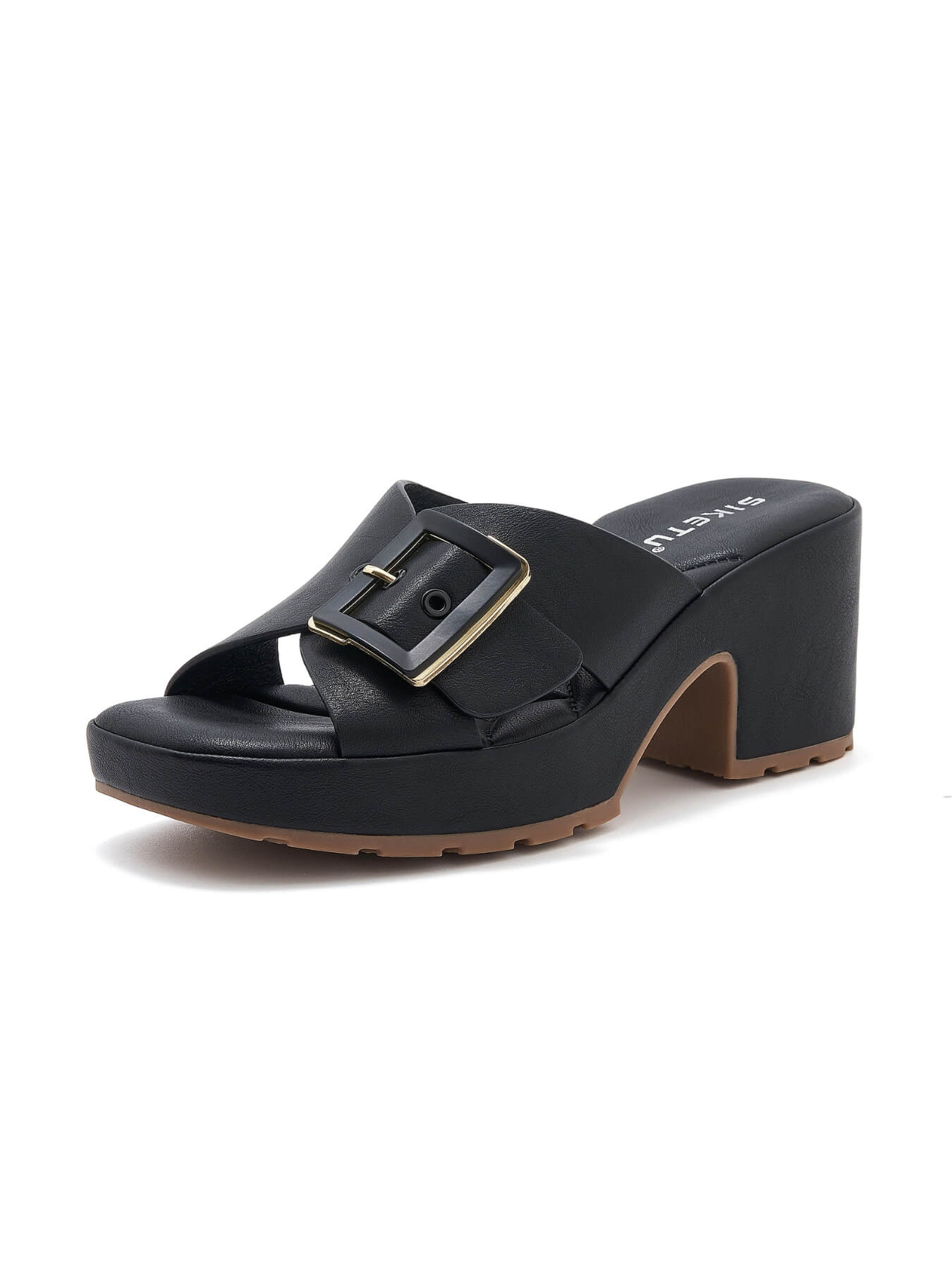 Siketu | Tetra Crisscross Buckled Block Heeled Sandals - black - Image 2