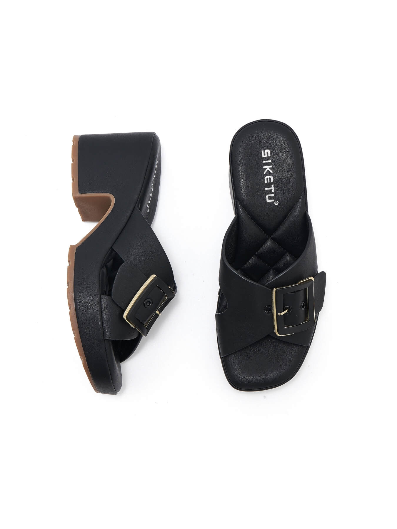 Siketu | Tetra Crisscross Buckled Block Heeled Sandals - black - Image 5