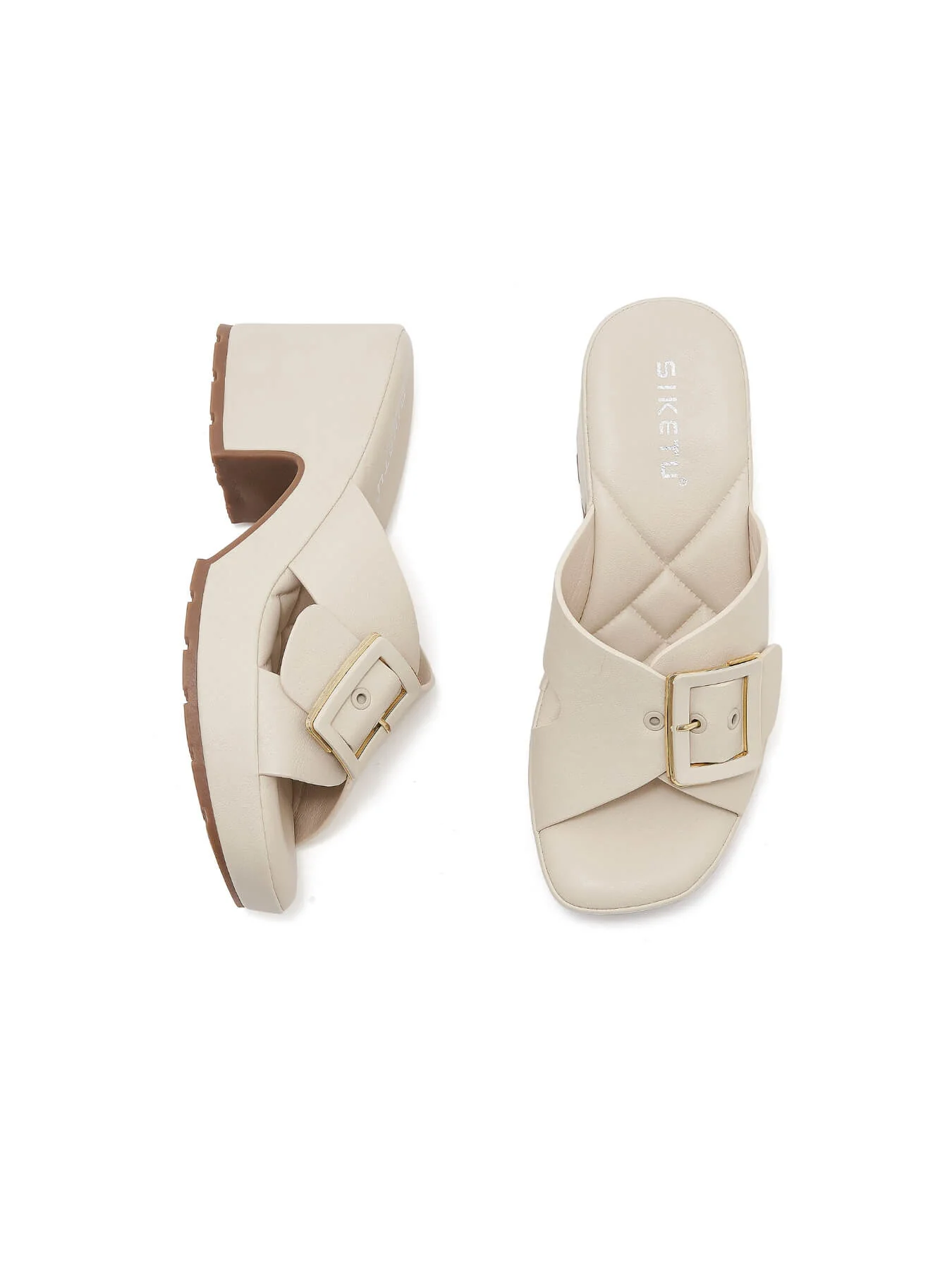Siketu | Tetra Crisscross Buckled Block Heeled Sandals - cream - Image 6