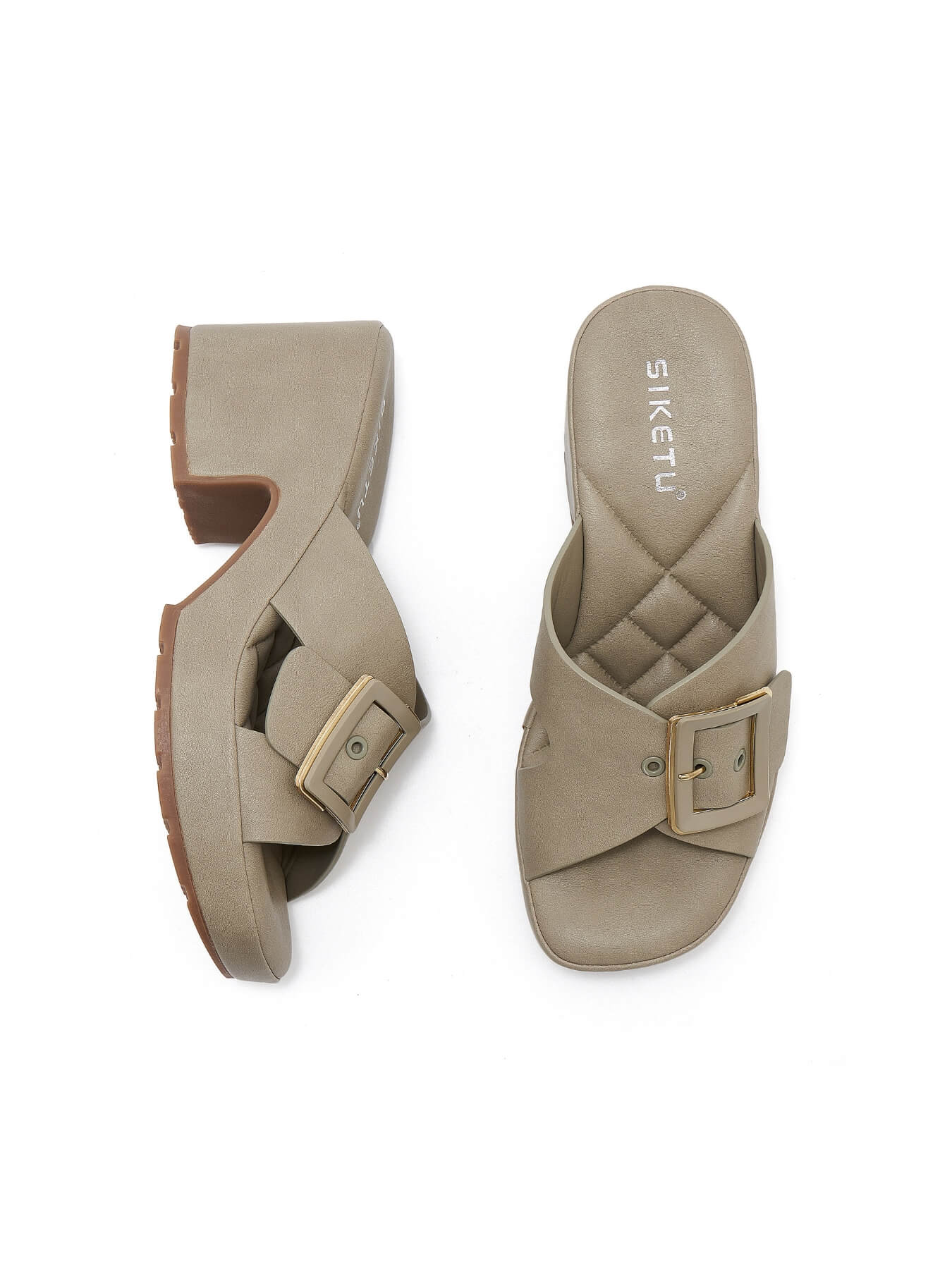 Siketu | Tetra Crisscross Buckled Block Heeled Sandals - sage - Image 5