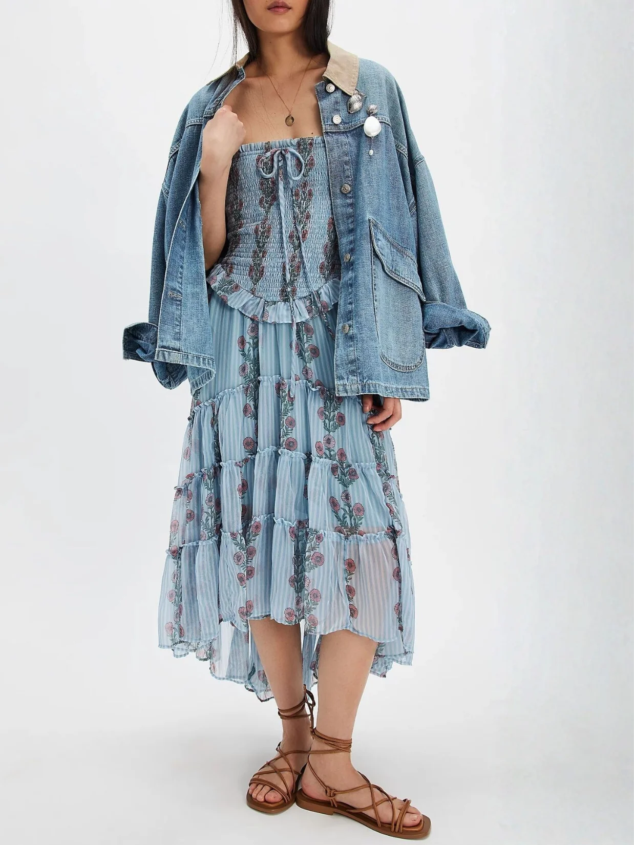 Simonah Floral Printed Tiered Midi Dress - blue - Image 2