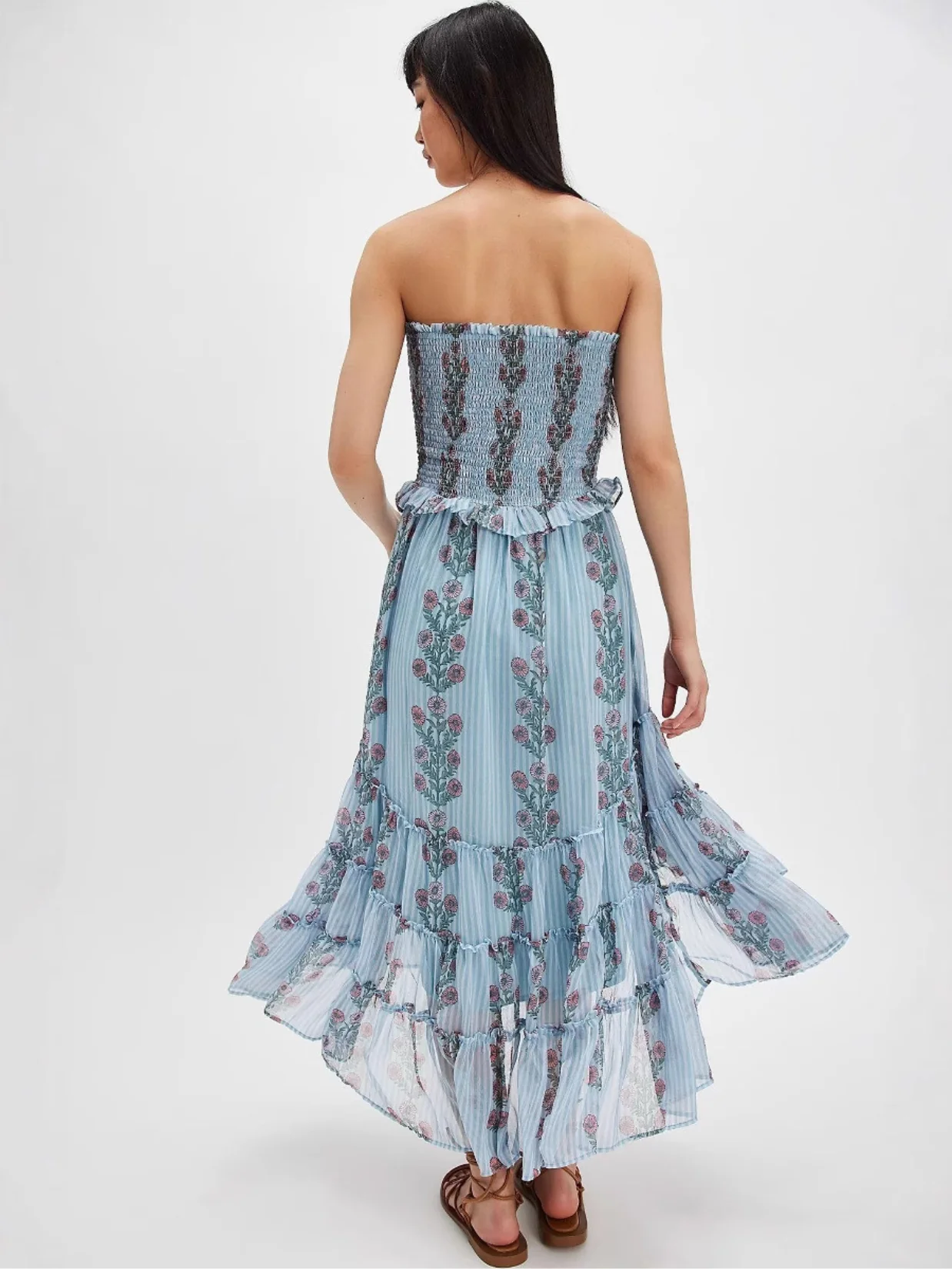 Simonah Floral Printed Tiered Midi Dress - blue - Image 3