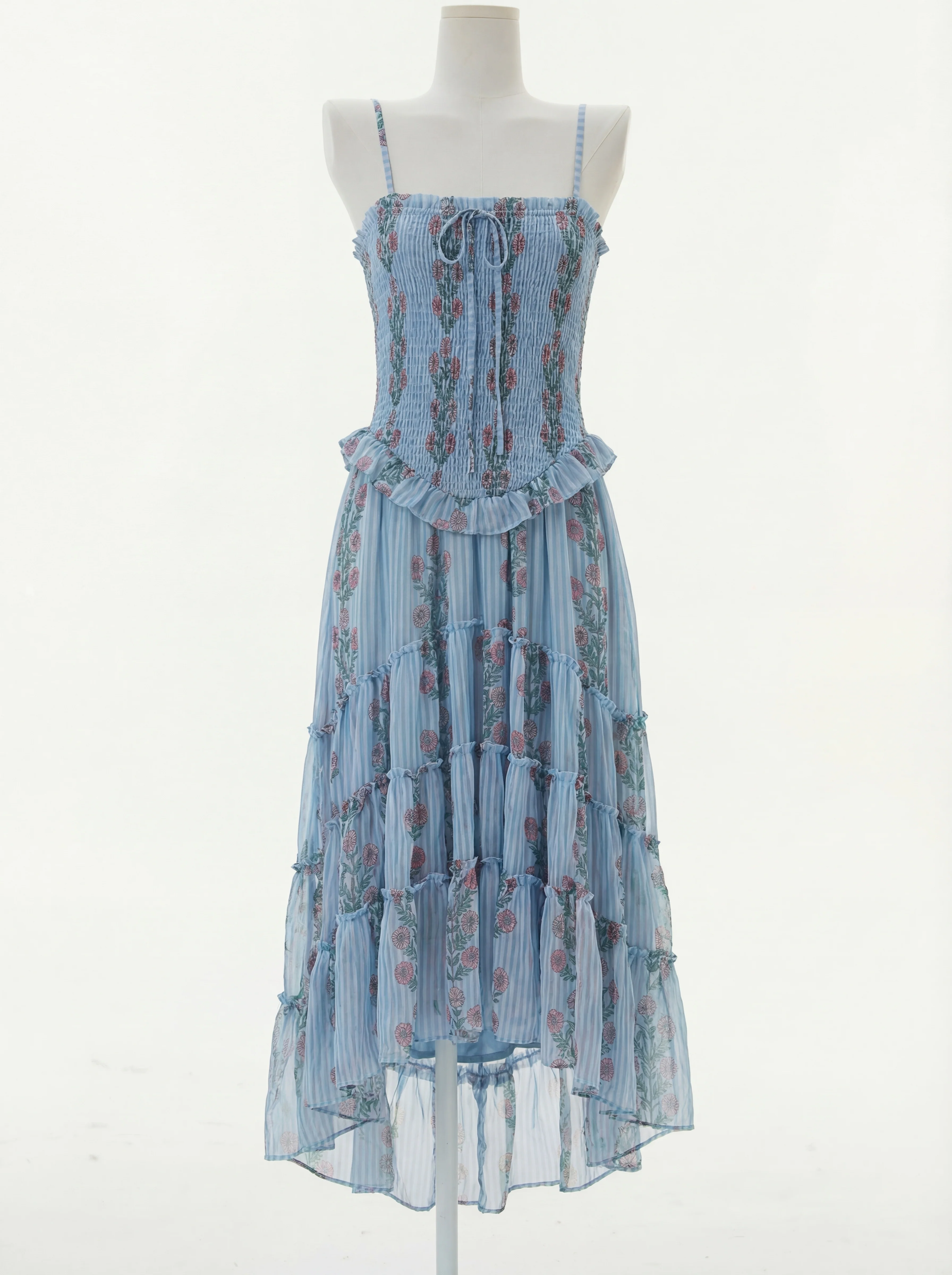 Simonah Floral Printed Tiered Midi Dress - blue - Image 5