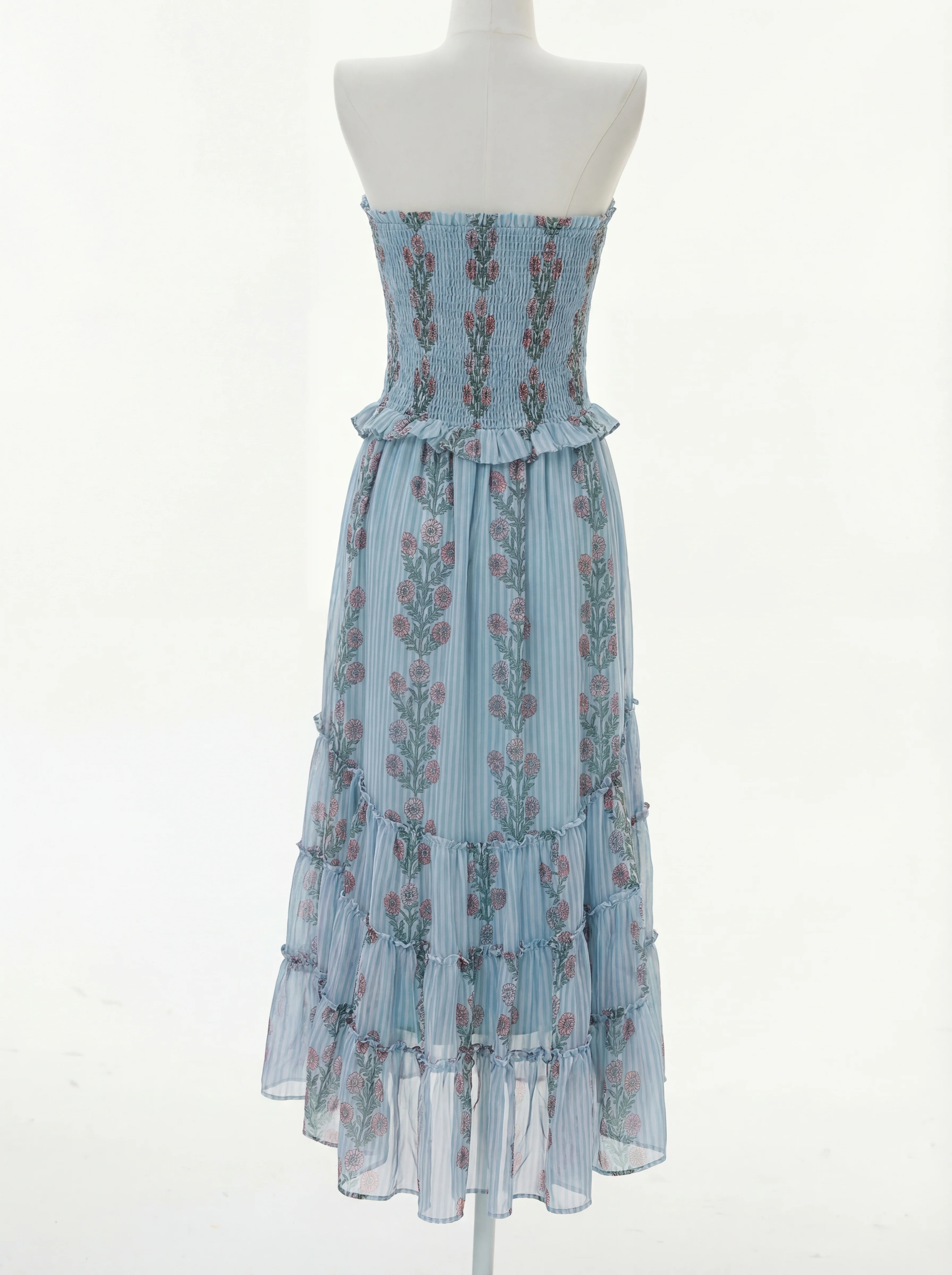 Simonah Floral Printed Tiered Midi Dress - blue - Image 6