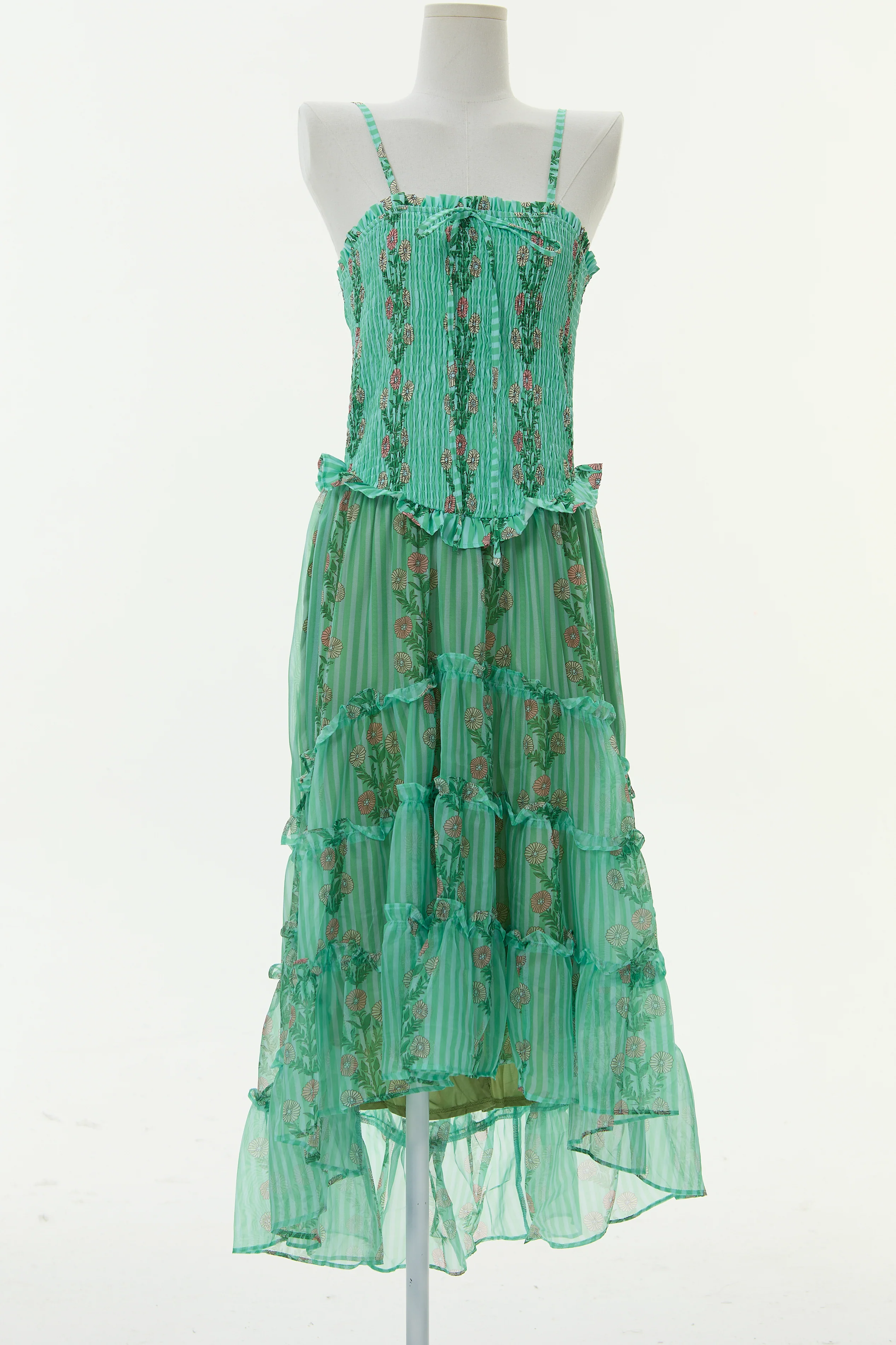 Simonah Floral Printed Tiered Midi Dress - green - Image 4