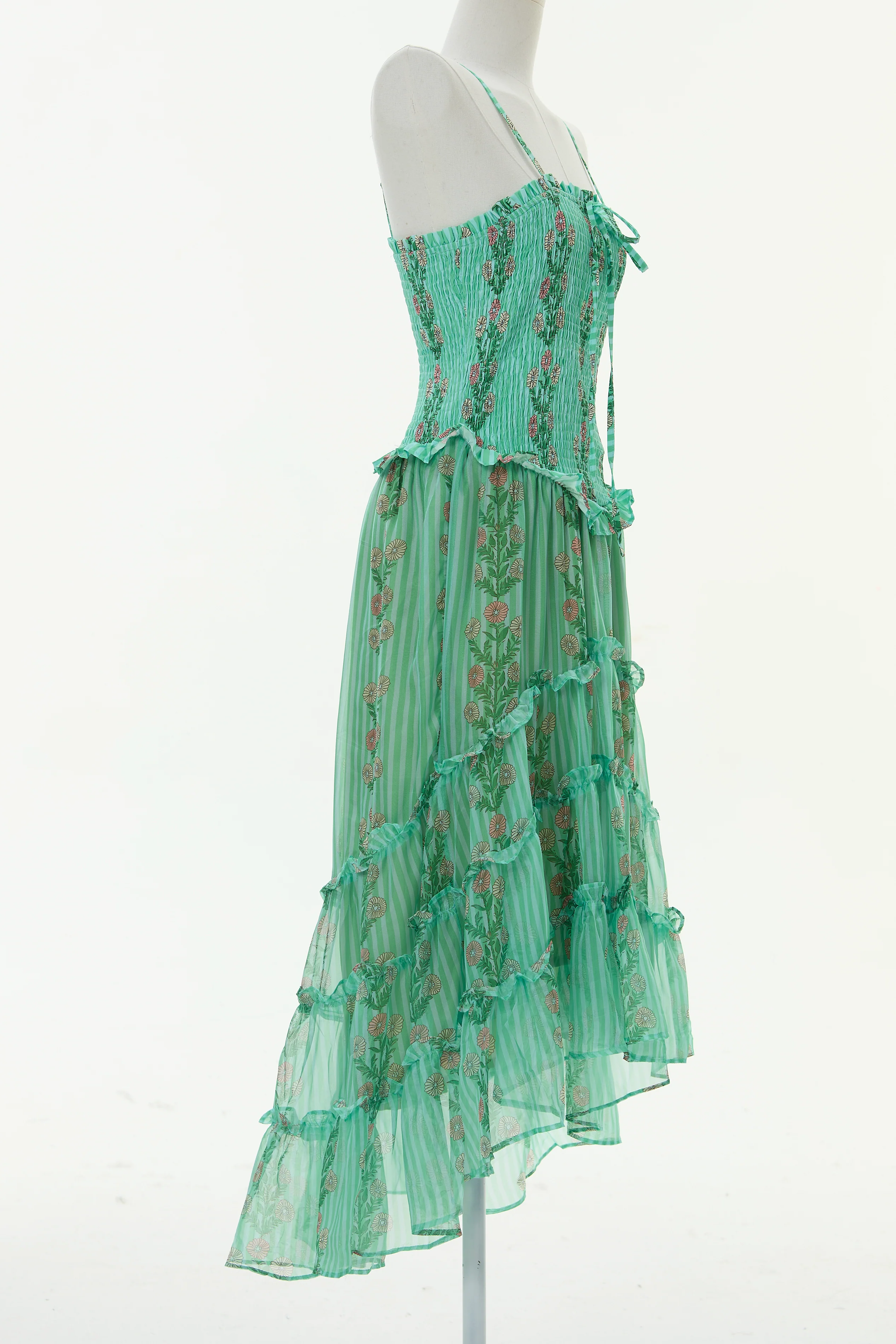 Simonah Floral Printed Tiered Midi Dress - green - Image 6