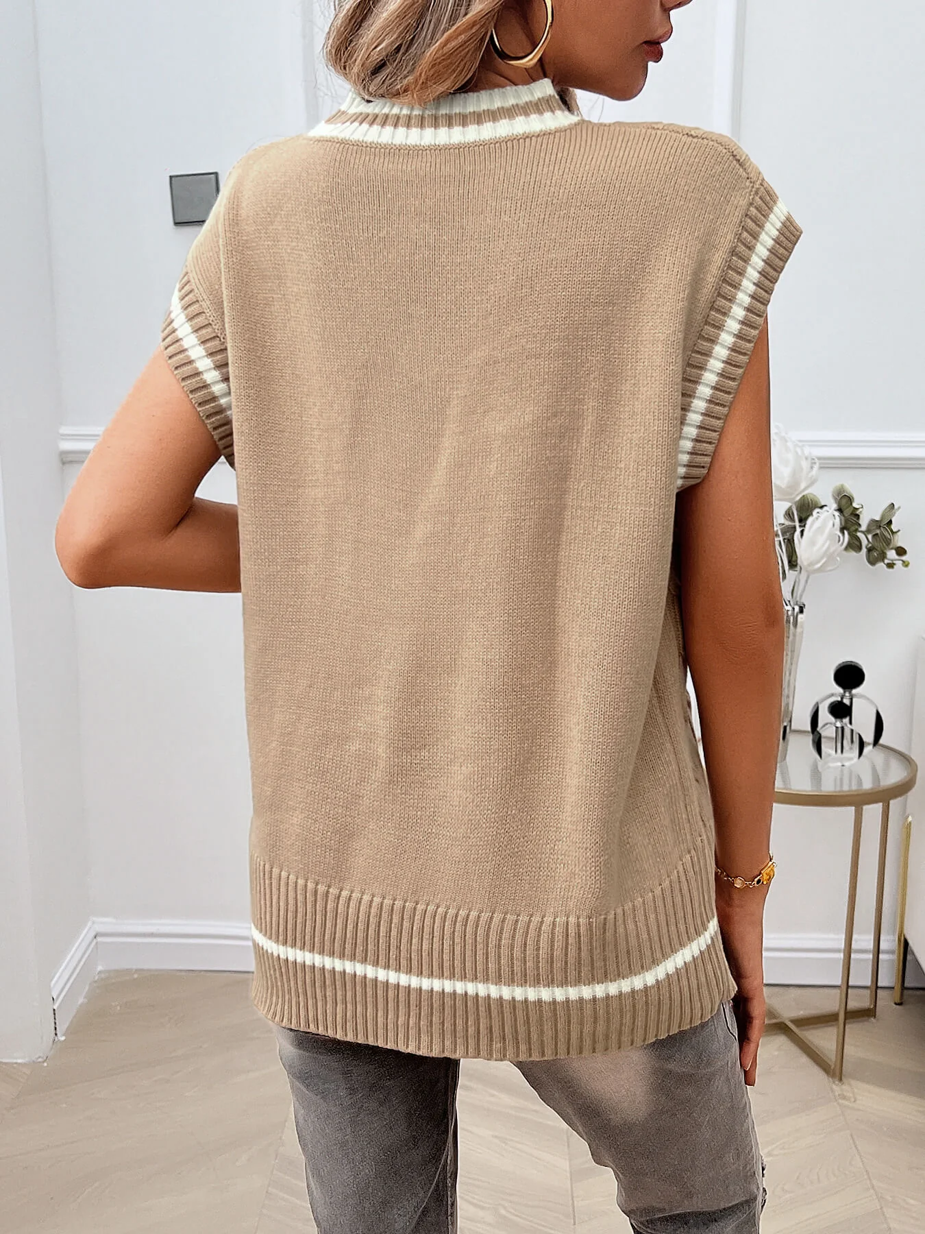 Sivan Cable Knit Sweater Vest - Neutral - Image 5