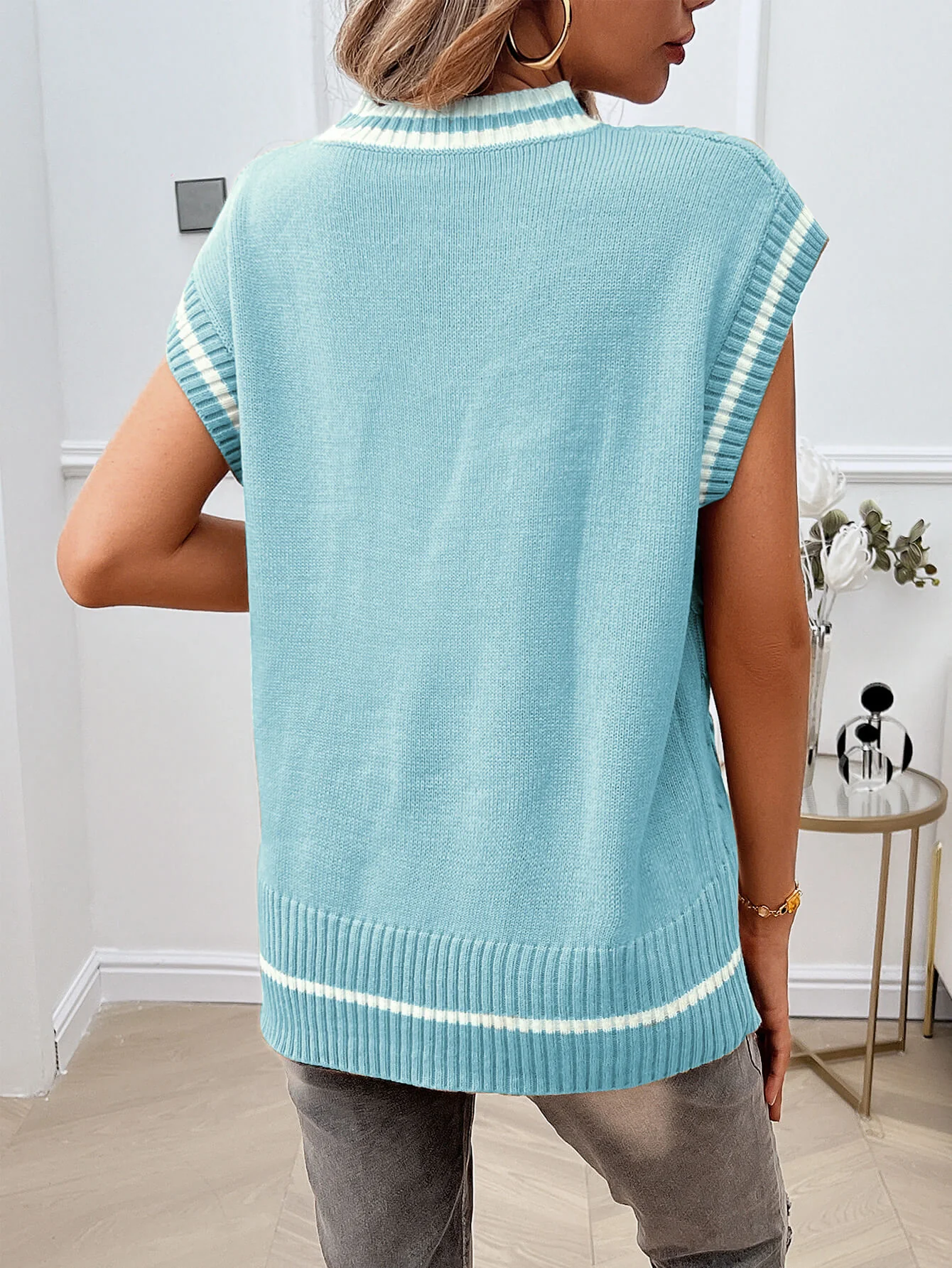 Sivan Cable Knit Sweater Vest - Turquoise - Image 5