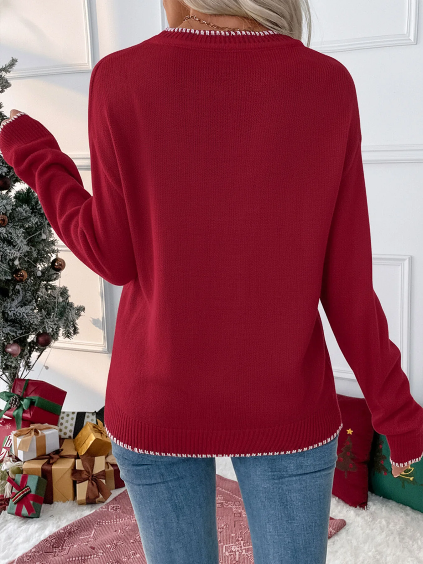 Sleigh Girl Gift Bow Graphic Sweater - red - Image 5