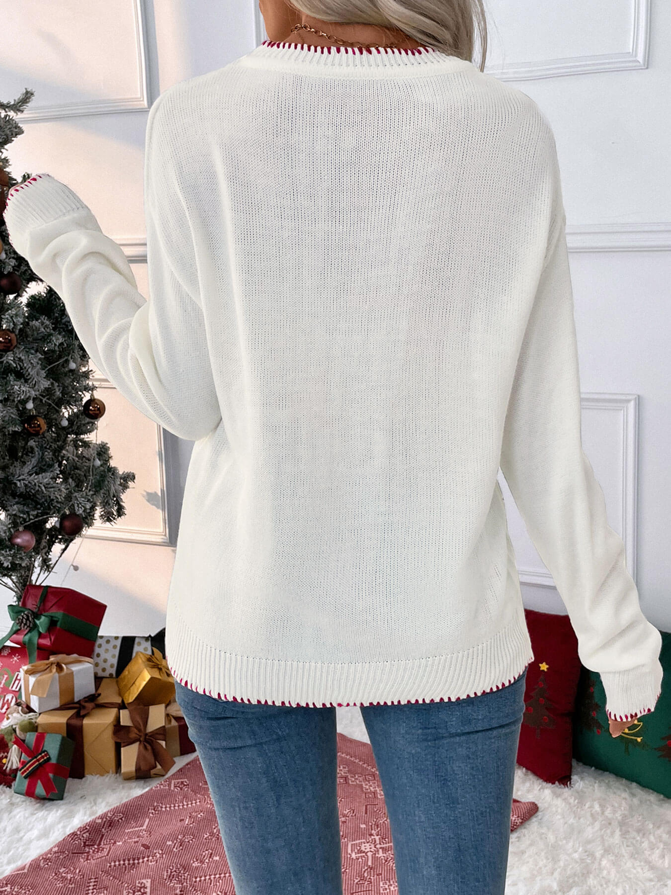 Sleigh Girl Gift Bow Graphic Sweater - white - Image 5