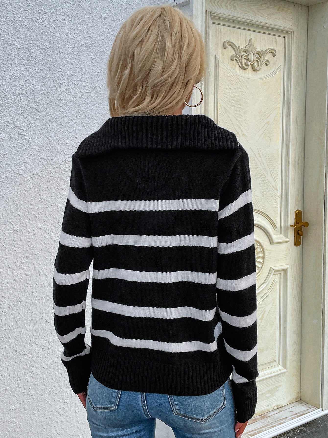 Smaibulun | Black Stripe Quarter-Zip Knit Pullover - Image 7