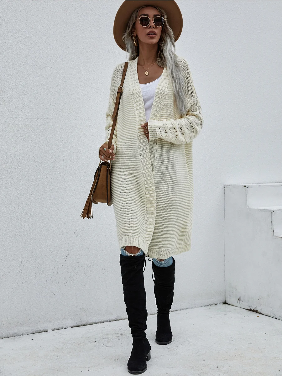 Smaibulun | Braid Open Knit Long Cardigan - Cream - Image 6