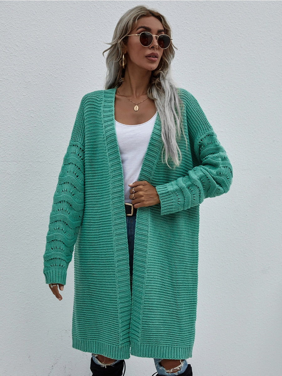 Smaibulun | Braid Open Knit Long Cardigan - Green - Image 3