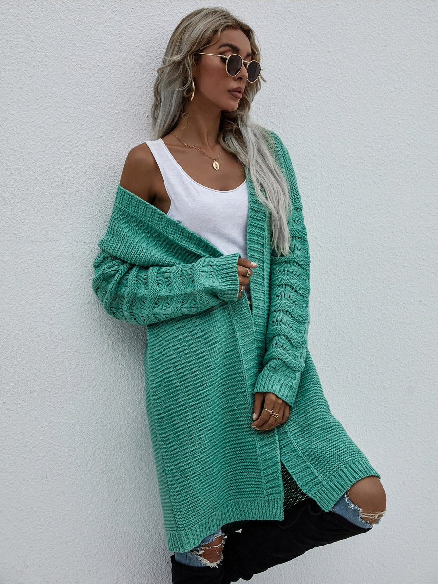 Smaibulun | Braid Open Knit Long Cardigan - Green - Image 4