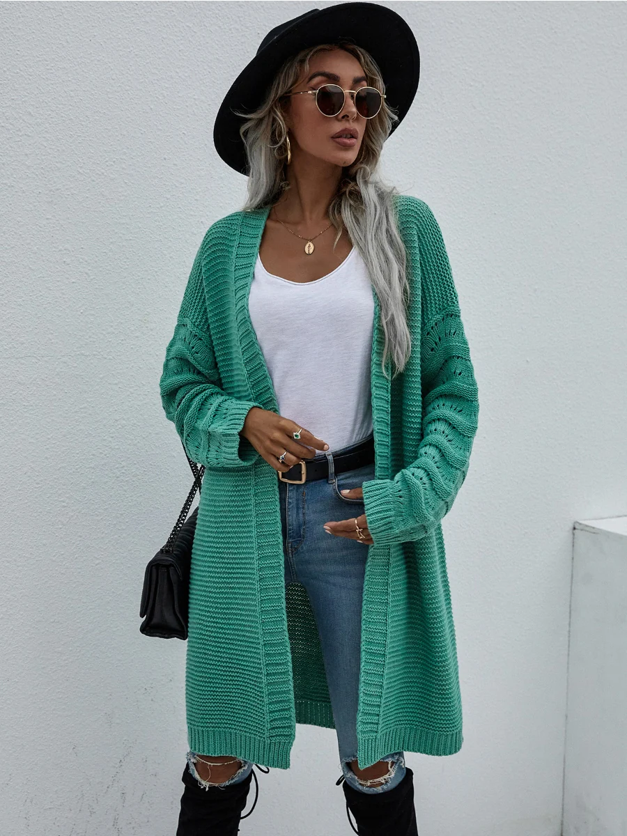 Smaibulun | Braid Open Knit Long Cardigan - Green - Image 5
