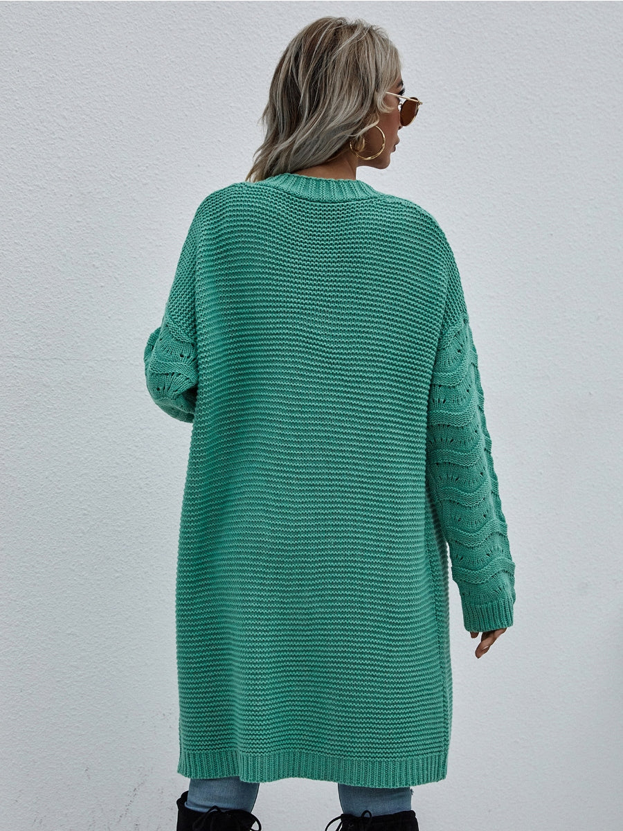 Smaibulun | Braid Open Knit Long Cardigan - Green - Image 6