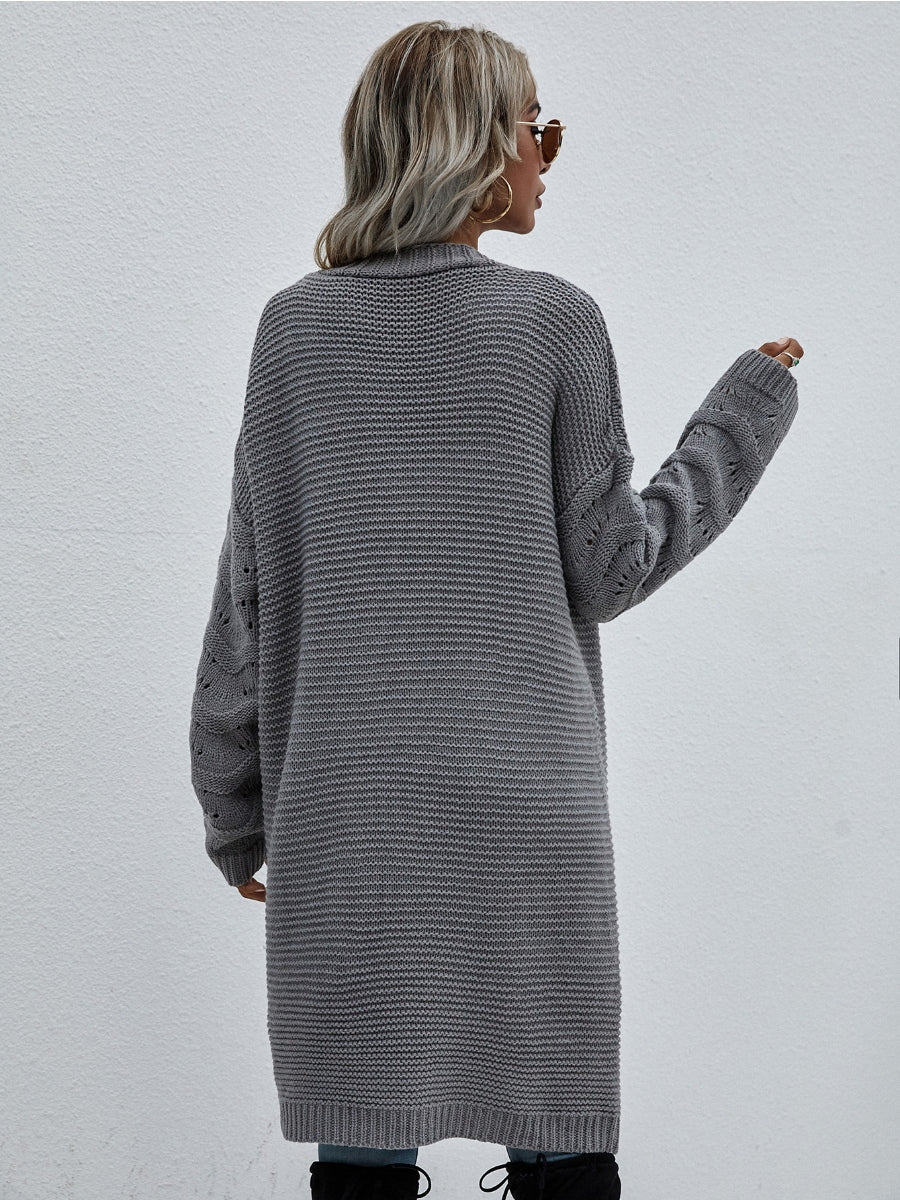 Smaibulun | Braid Open Knit Long Cardigan - Grey - Image 6