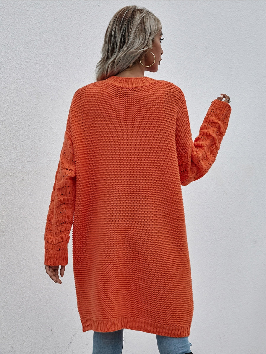 Braid Open Knit Long Cardigan - Orange - Image 4