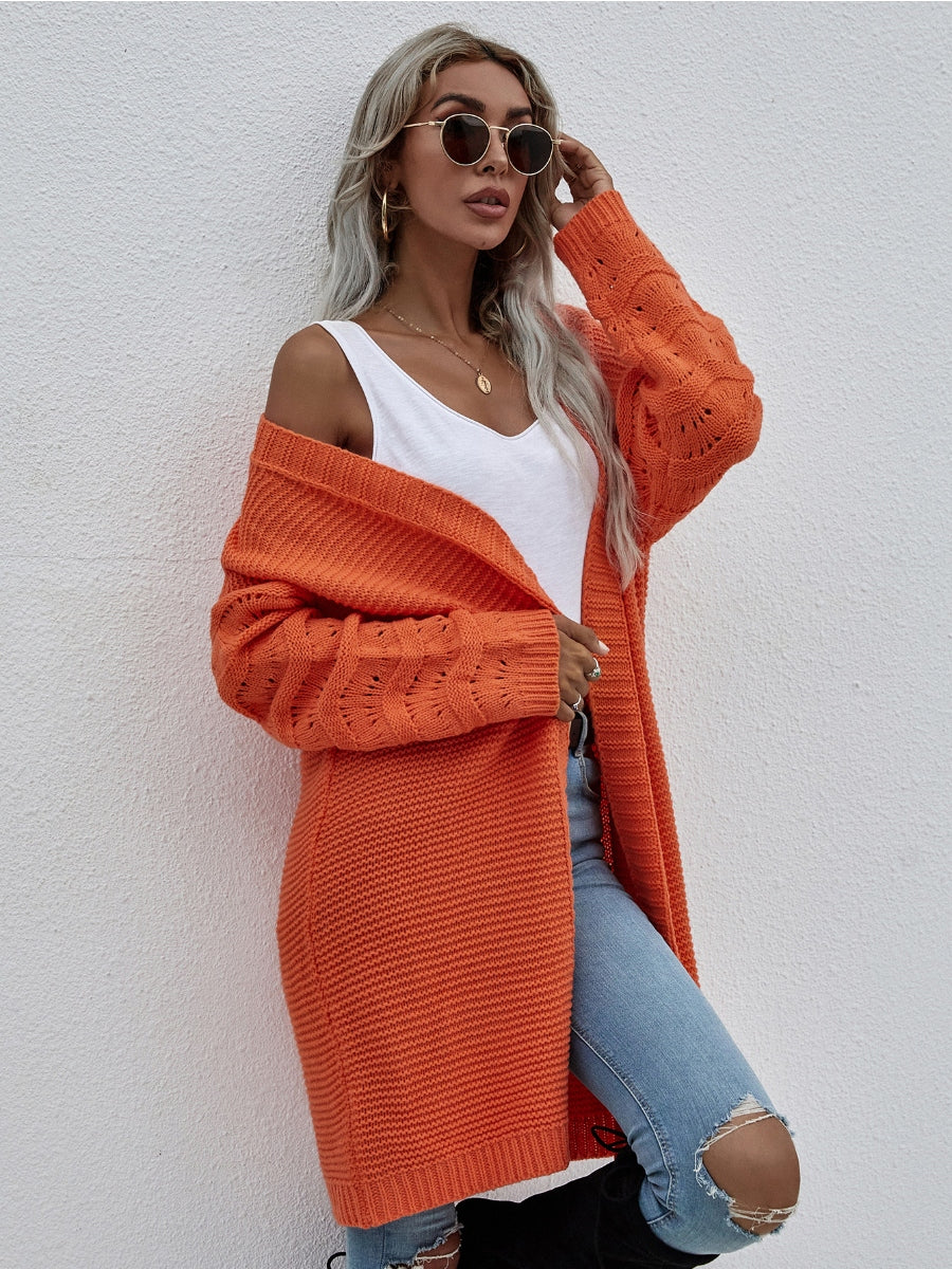 Braid Open Knit Long Cardigan - Orange - Image 6