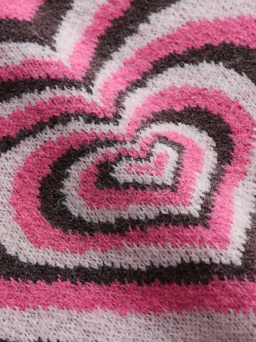 Smaibulun | Brown Pink Heart Ring Knit Top - Image 7