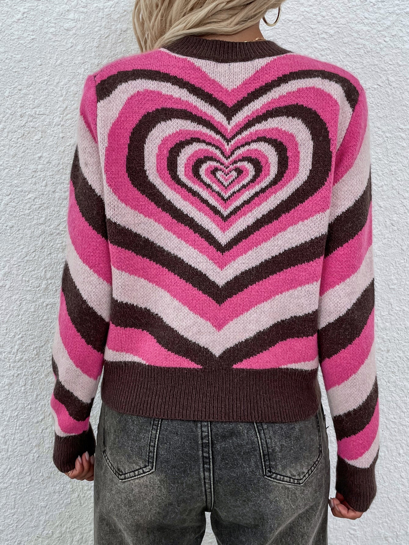 Smaibulun | Brown Pink Heart Ring Knit Top - Image 8