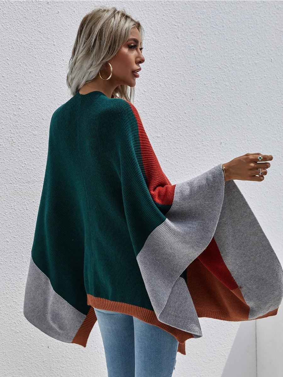 Smaibulun | Color Block Knit Ruana - Duck Green - Image 5