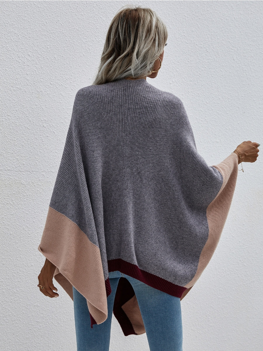 Smaibulun | Color Block Knit Ruana - Grey & Beige - Image 6