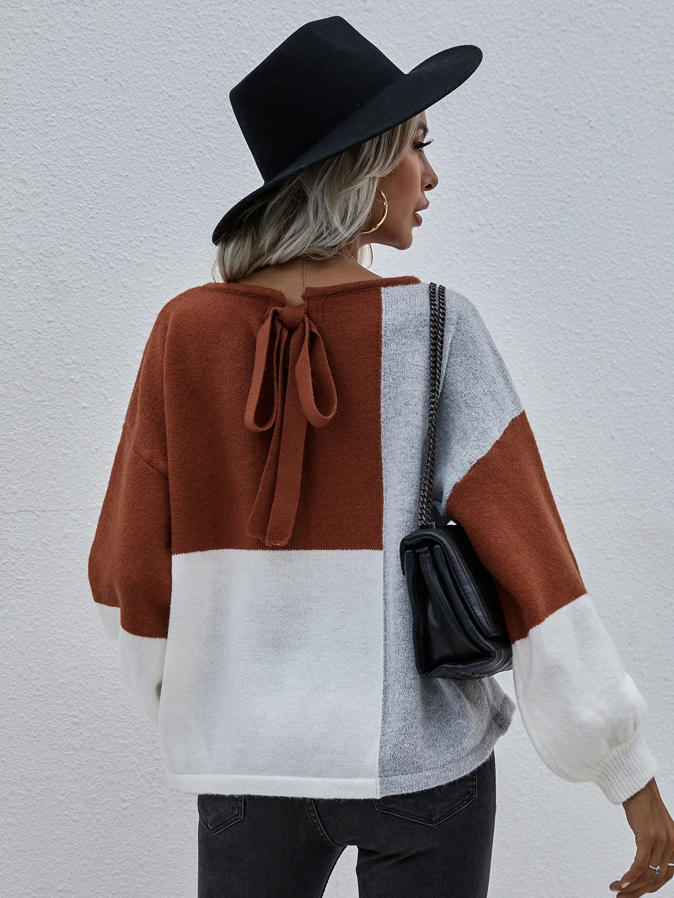 Smaibulun | Color Block Pattern Knit Sweater - Brown - Image 7