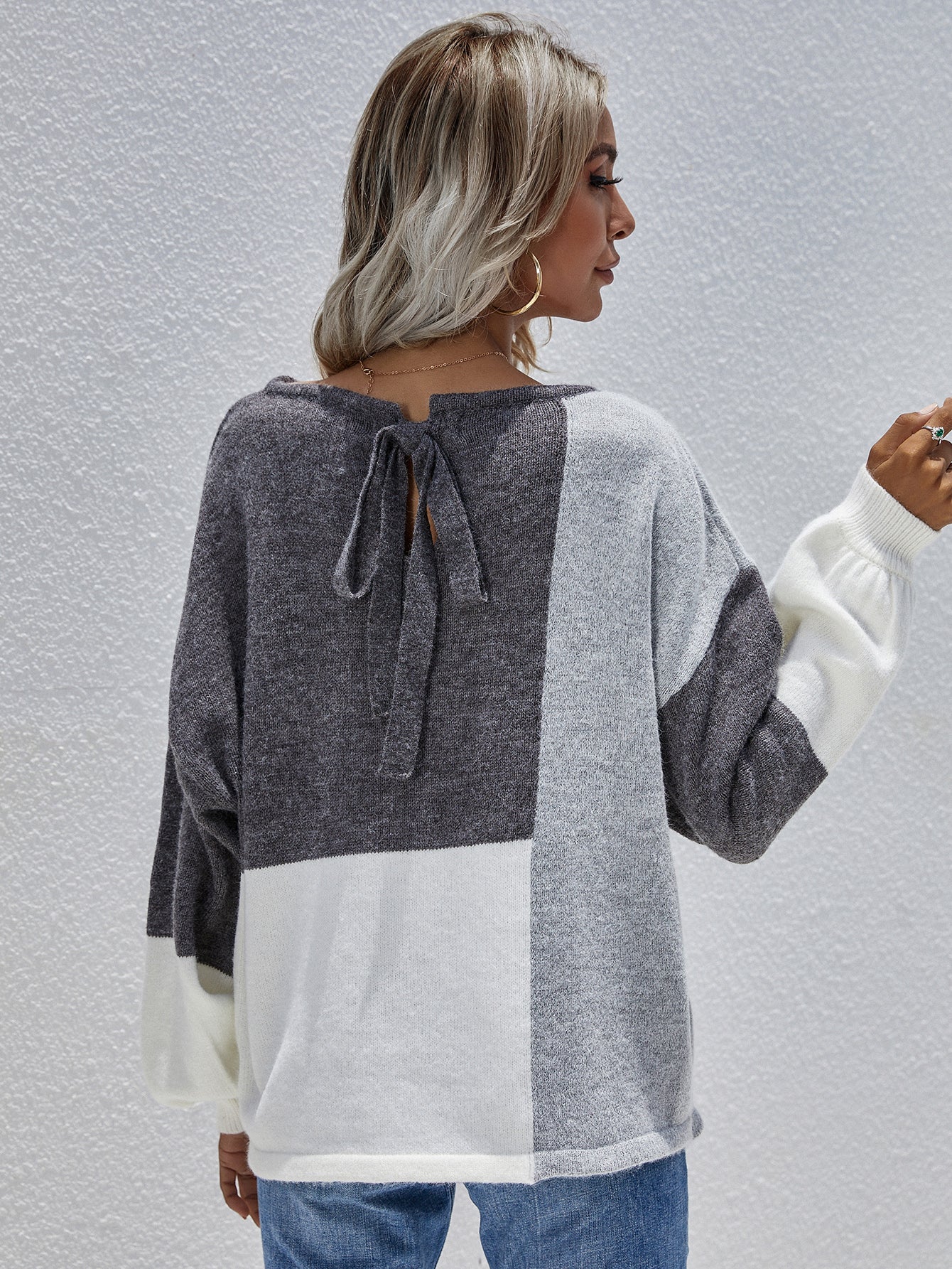 Smaibulun | Color Block Pattern Knit Sweater - Grey - Image 7