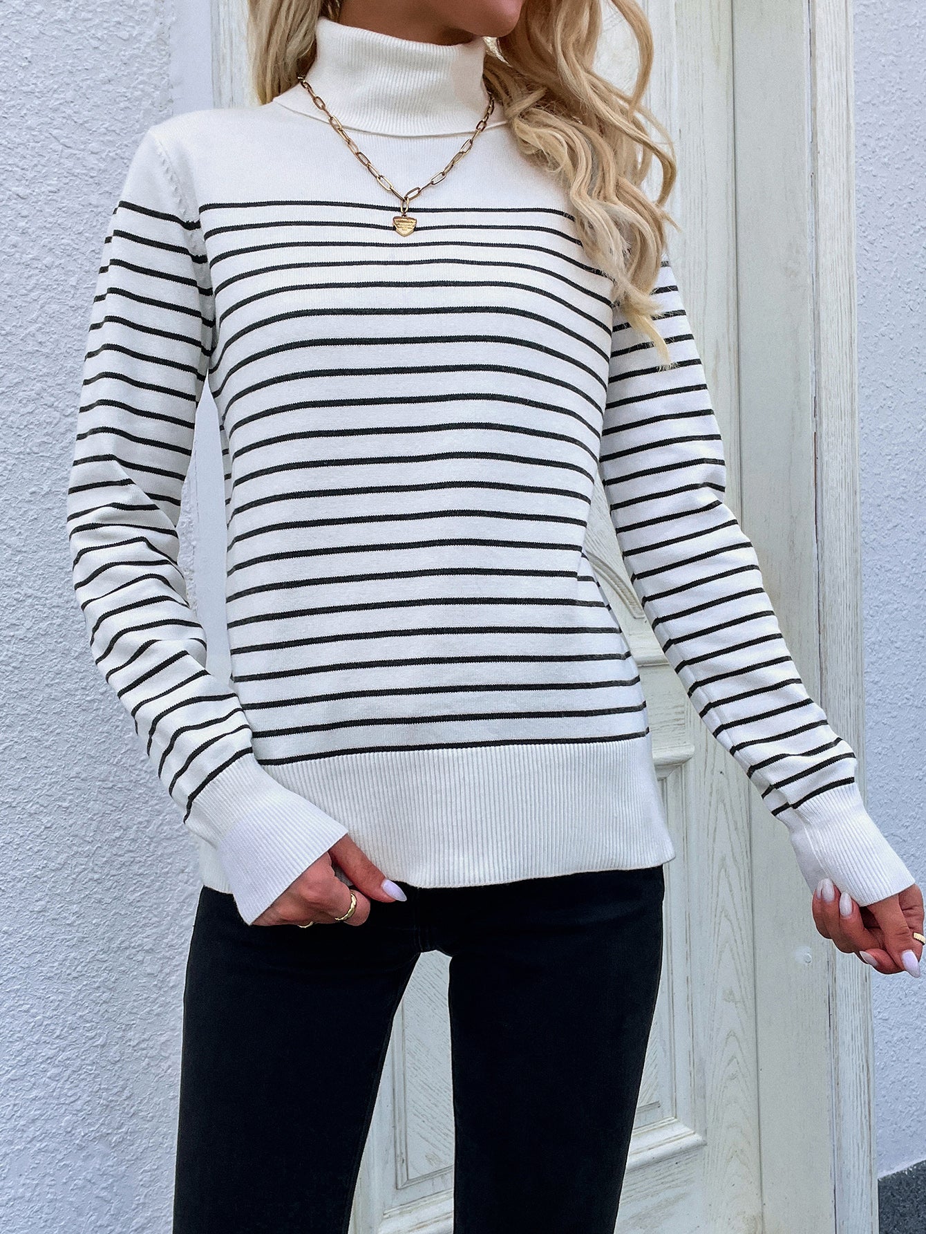 Smaibulun | Cream Stripe Turtleneck Knit Top - Image 3