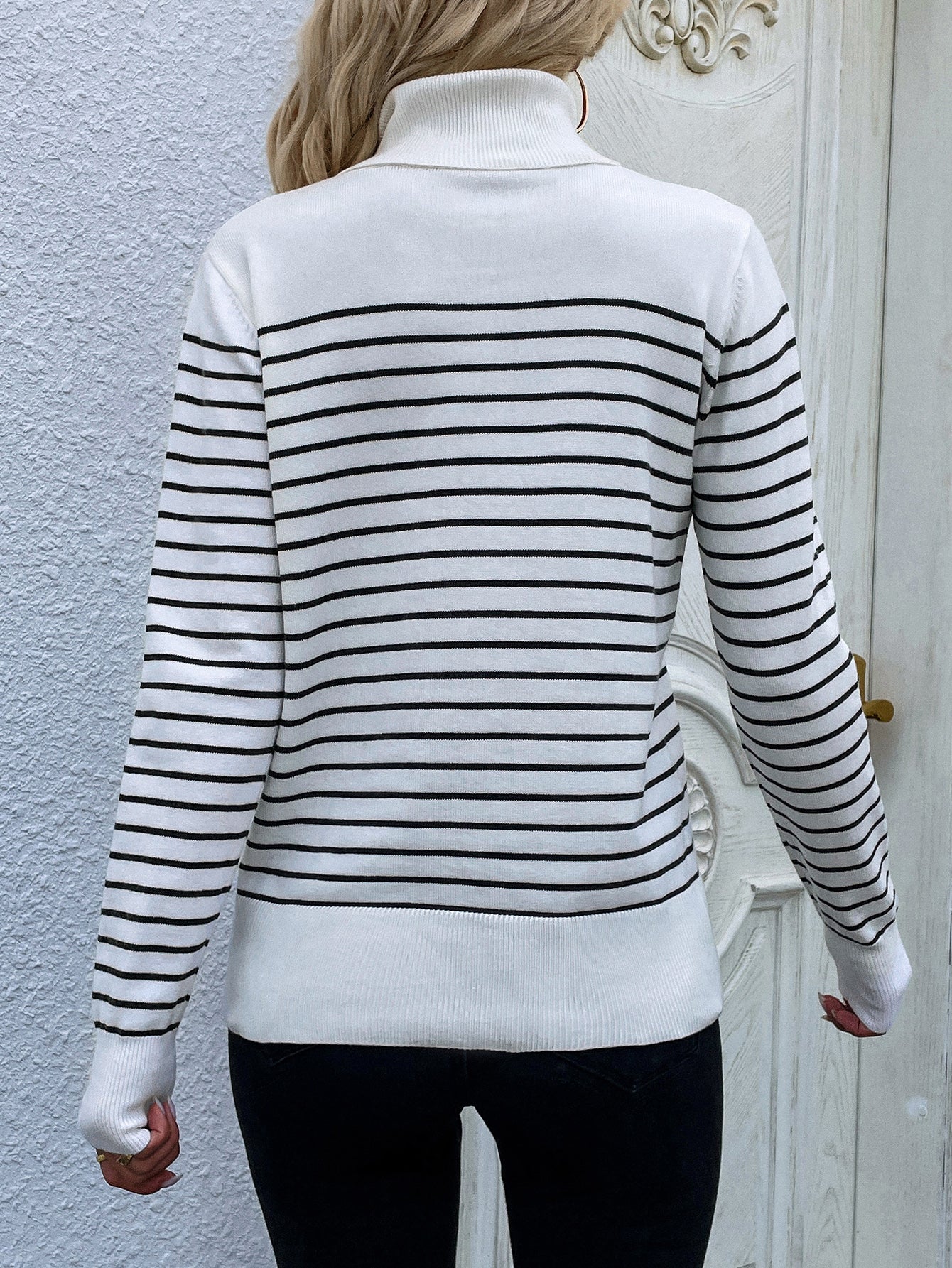 Smaibulun | Cream Stripe Turtleneck Knit Top - Image 5