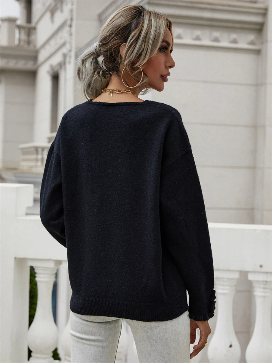 Smaibulun Doll | DARIUS Drop Shoulder V-neck Knit Top - Black - Image 7