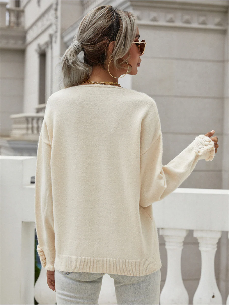 Smaibulun | DARIUS Drop Shoulder V-neck Knit Top - Beige - Image 6