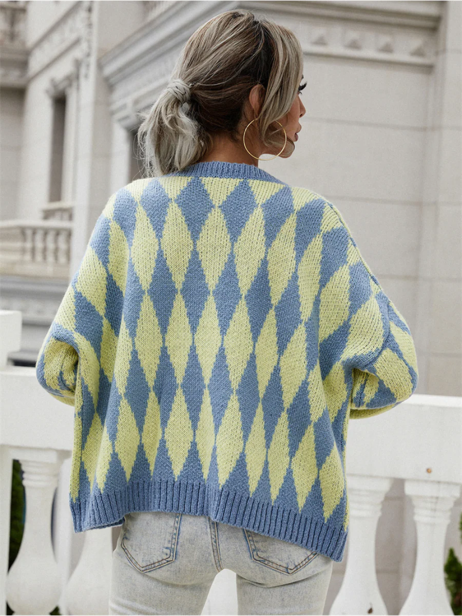 Smaibulun Doll | FELISE Chess Patterned Knit Cardigan - Blue - Image 6