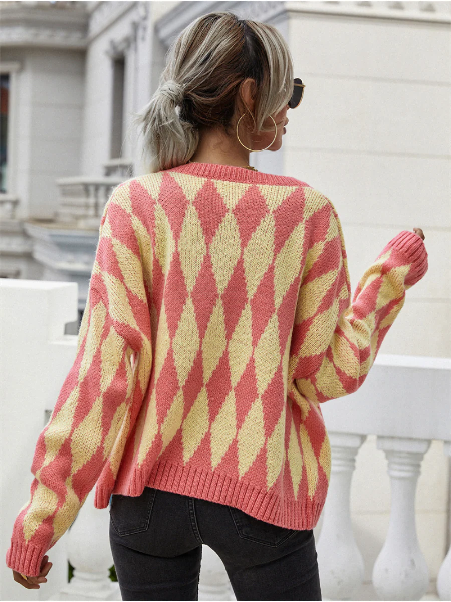Smaibulun Doll | FELISE Chess Patterned Knit Cardigan - Orange - Image 6